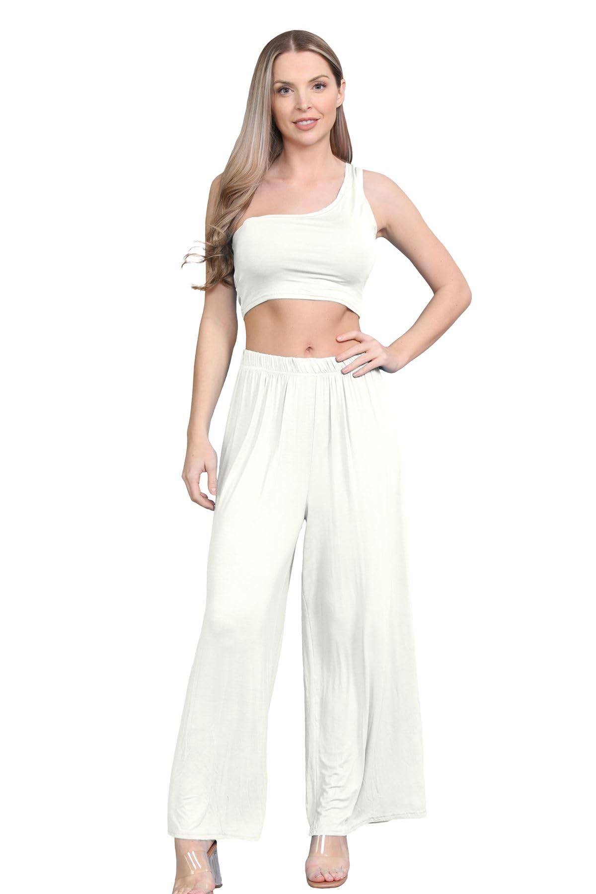 Janisramone® Women's Plain Wide Leg Palazzo Pants - Elegant High Waisted Trousers for Casual & Office Wear | Comfortable Stretch Fabric for All-Day Wear