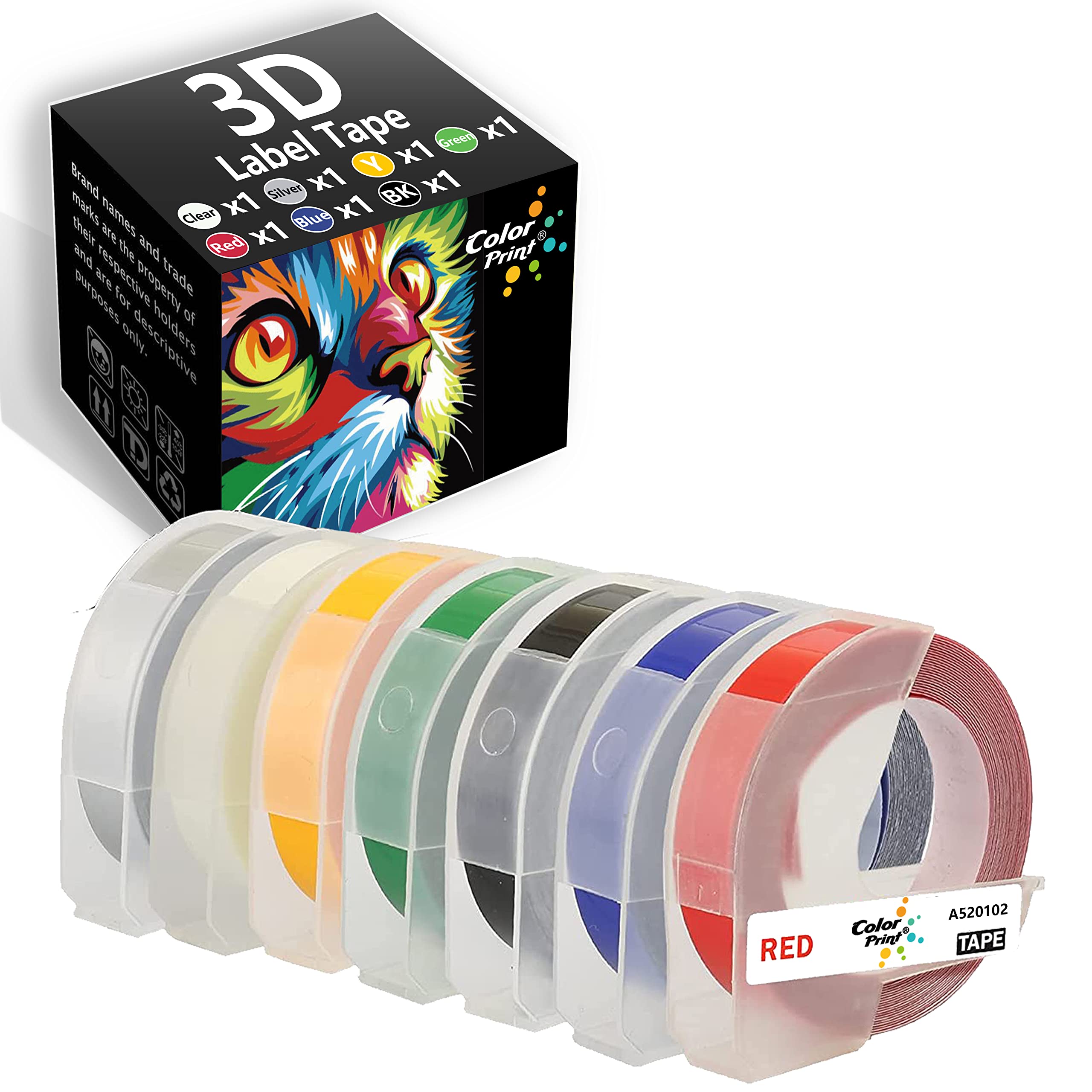 7-Color Compatible Label Tape Rolls for Dymo 3D Embossing Label Maker - Works with Organizer Xpress Pro, Motex, Omega Home, Junior Embosser & Office-Mate II - Perfect for Home, Office Organization & Craft Labeling