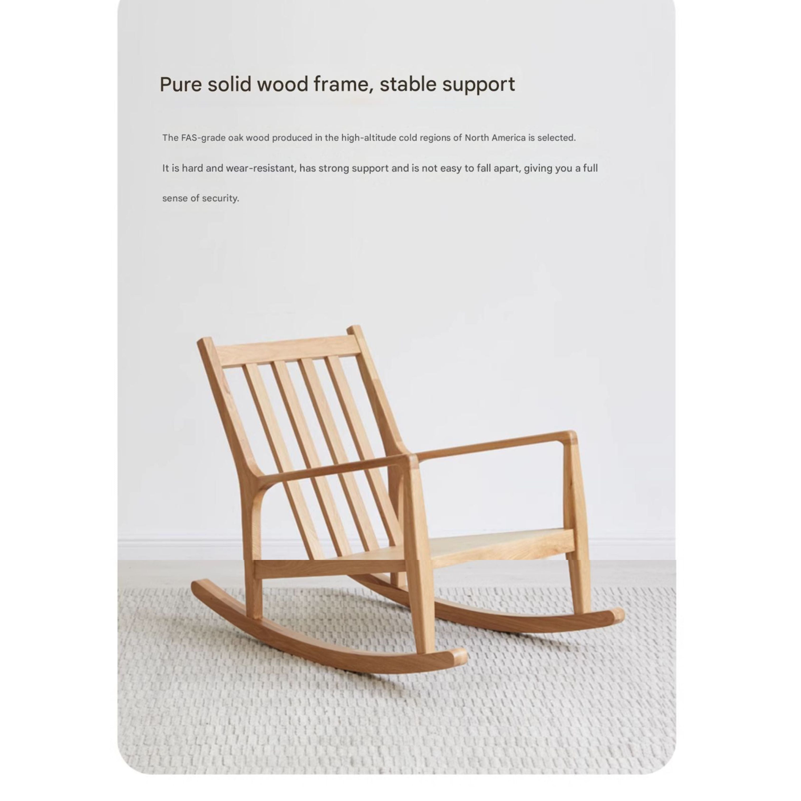 Solid Oak Wood Single Lazy Rocking Chair - Comfortable Recliner for Living Room, Bedroom, or Nursery - Perfect for Relaxing, Reading, and Napping