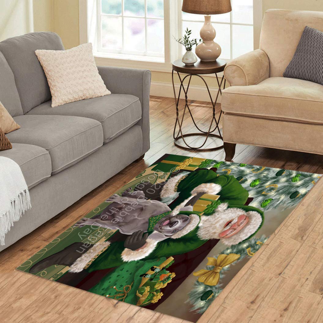 Irish Santa with Gift and Weimaraner Dog Christmas Area Rug - Ultra Soft Pet Printed Floor Carpet - Unique Holiday Decor for Dog Lovers - 7'x3'3'' Indoor Decorative Rug - Perfect for Living Room, Bedroom & Pet-Friendly Spaces