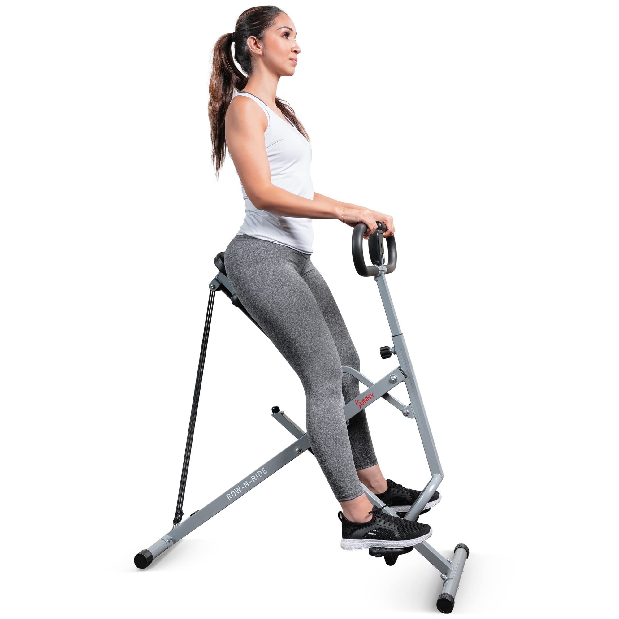 Sunny Health & Fitness Row-N-Ride Squat Machine - Home Gym Equipment for Glutes, Abs & Full Body Workout | DB Method Assisted Trainer for Butt Building & Toning | Perfect for Home Exercise & Small Spaces
