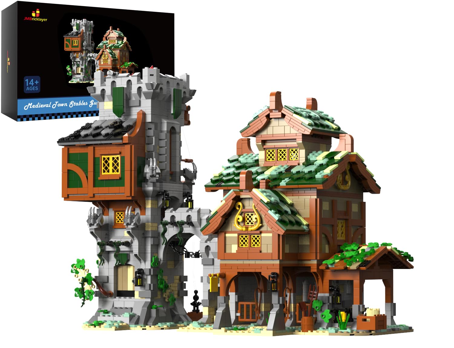 JMBricklayer Medieval Stables & Guard Tower Building Set - 30107 Pieces, Modular Castle Display for Adults & Teens 14+, Creative Gift for Collectors & DIY Enthusiasts | Perfect for Home Decor, Medieval-Themed Displays & Educational STEM Activities