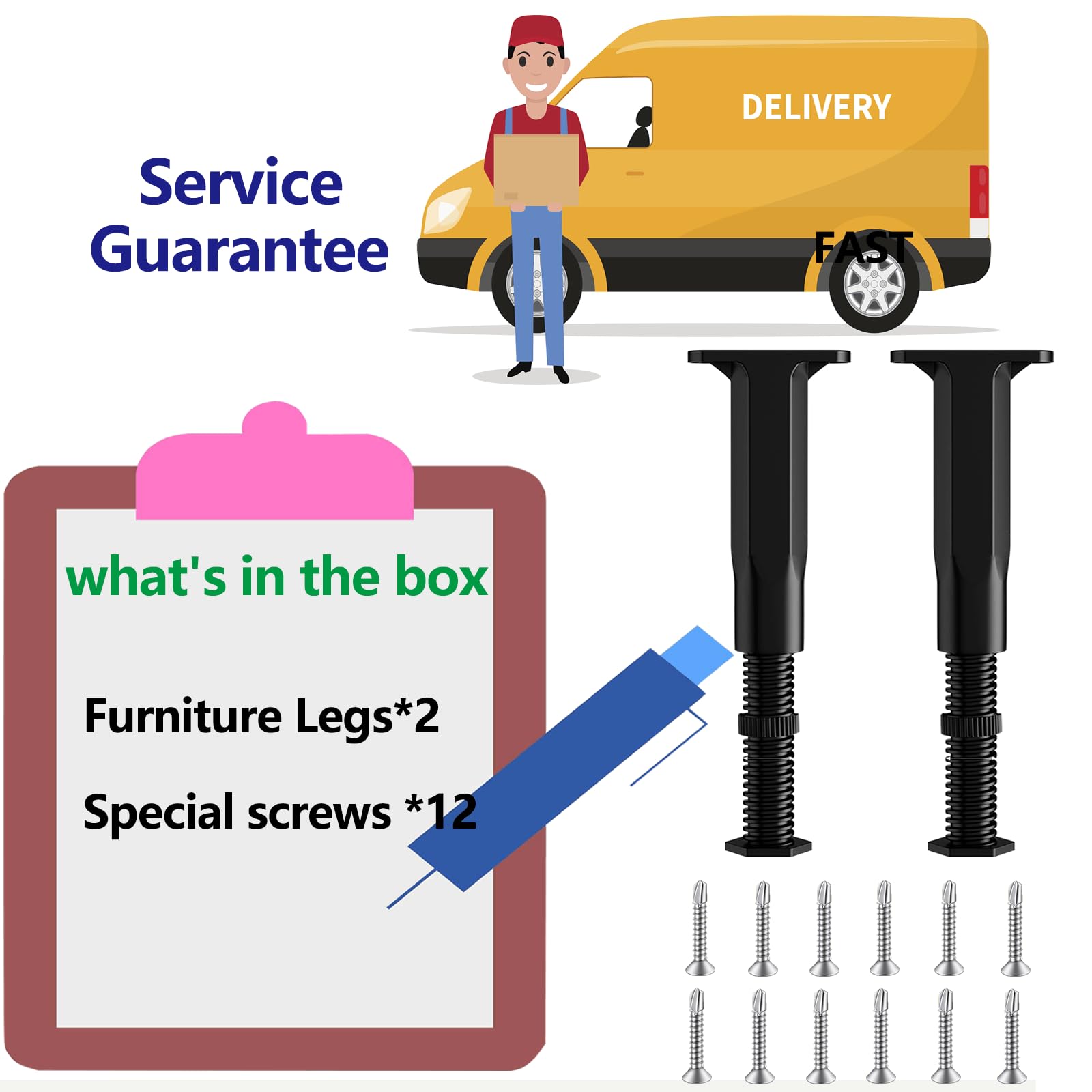 Adjustable Bed Support Legs 5.9-11 Inch Heavy Duty Risers - 2 Pack for Bed Frames, Box Springs, Platform Beds & Slats - Easy Installation Black Plastic - Perfect for Bed Height Adjustment & Furniture Leveling