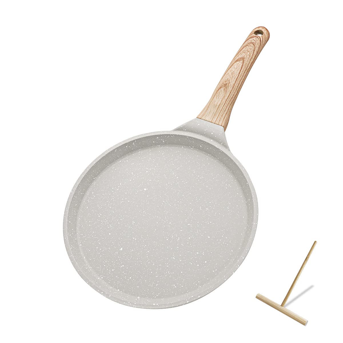 8 Inch Nonstick Crepe Pan with Spreader - Roti, Dosa, Tortilla, Tawa Flat Griddle Pan - Induction Compatible - Perfect for Indian Cooking, Breakfast Crepes & Mexican Cuisine - White