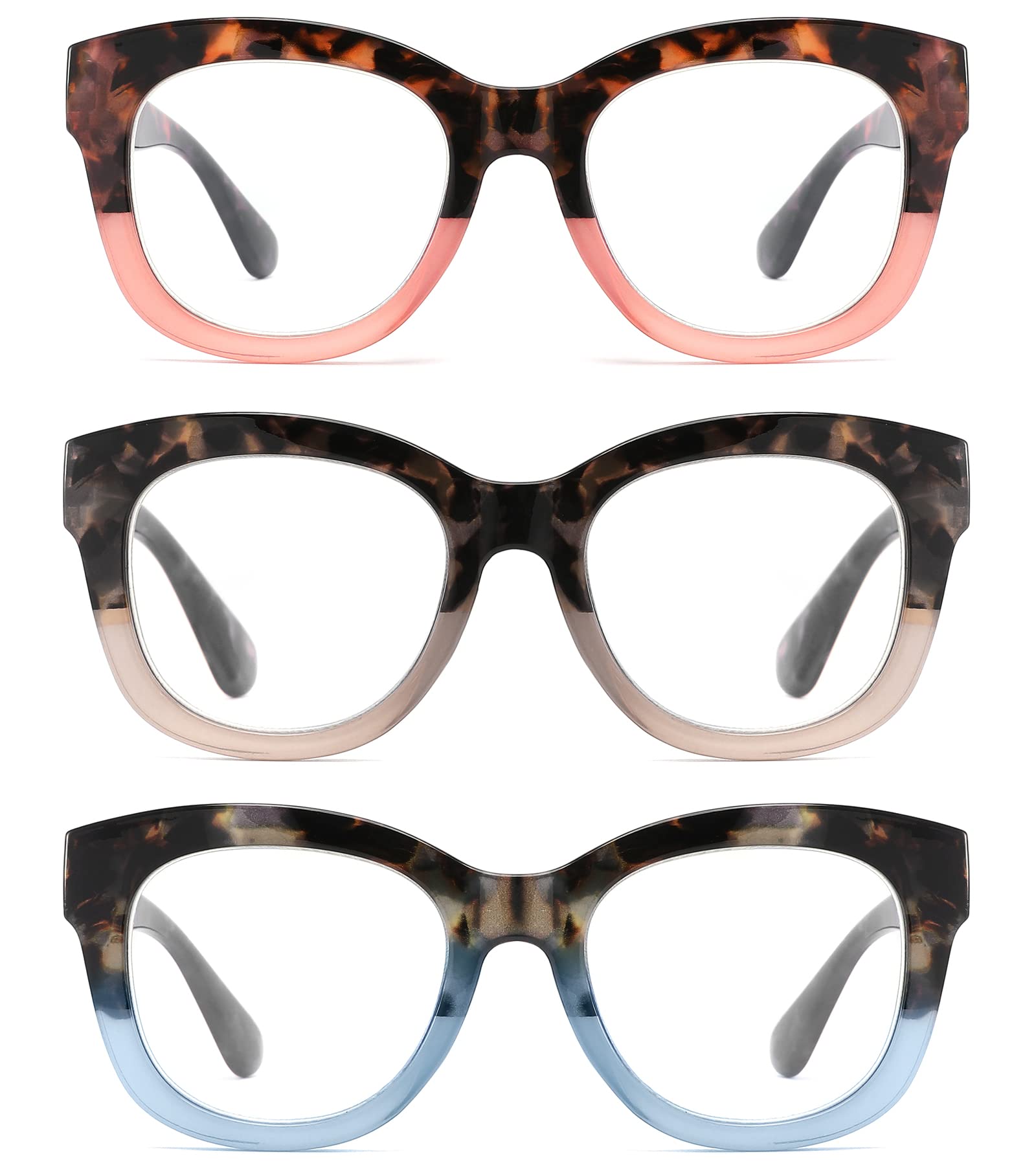 3 Pack Blue Light Blocking Reading Glasses for Women - Oversized Round Frame Computer Eyewear with Spring Hinge, Anti-Glare & UV Protection (+1.00 Magnification) - Perfect for Office Work, Screen Time & Reading