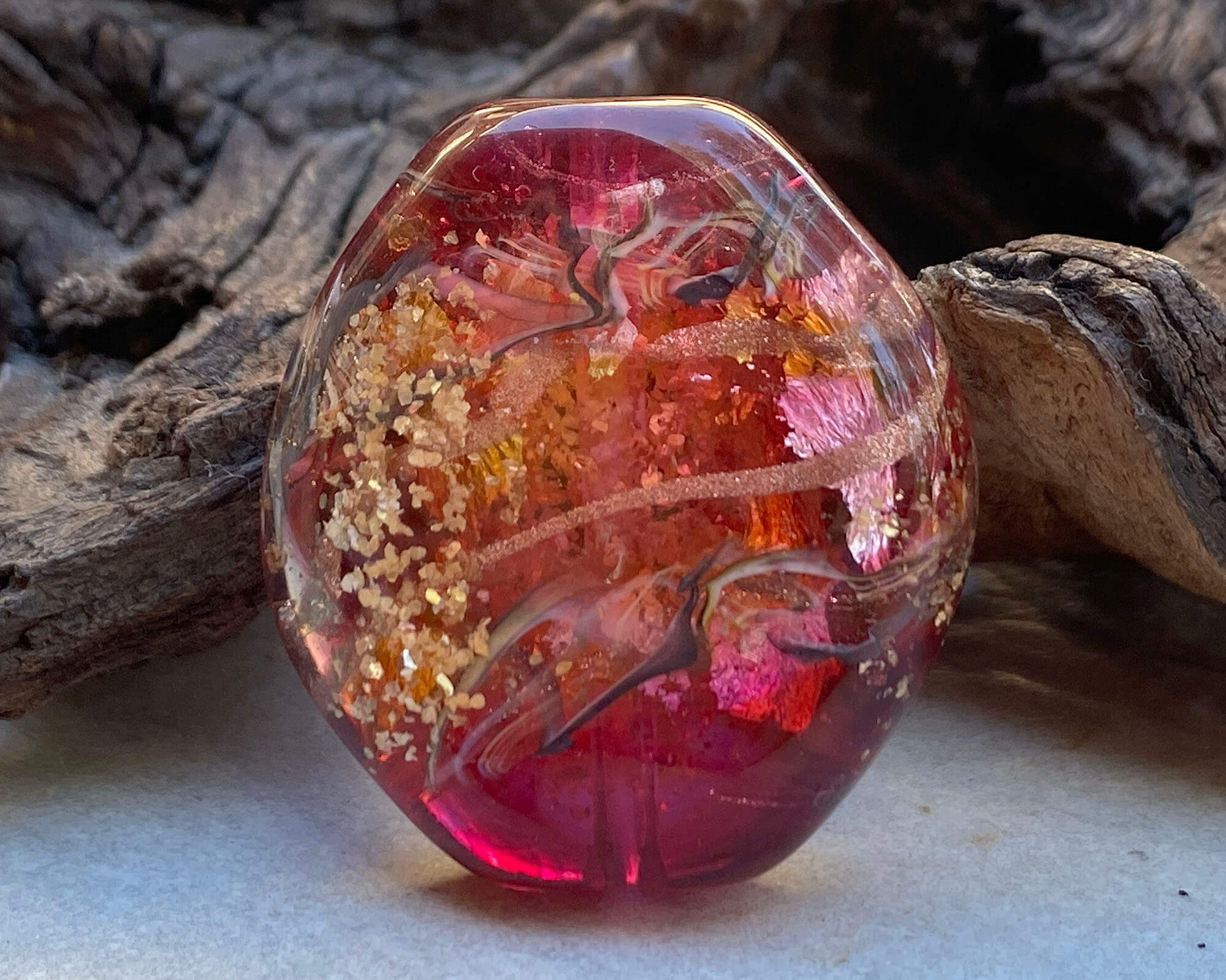 Pink Bling Mica Lampwork Focal Bead SRA - Handmade Glass Bead for Jewelry Making, DIY Crafts, Bracelets & Necklaces - Perfect for Beaders and Craft Enthusiasts
