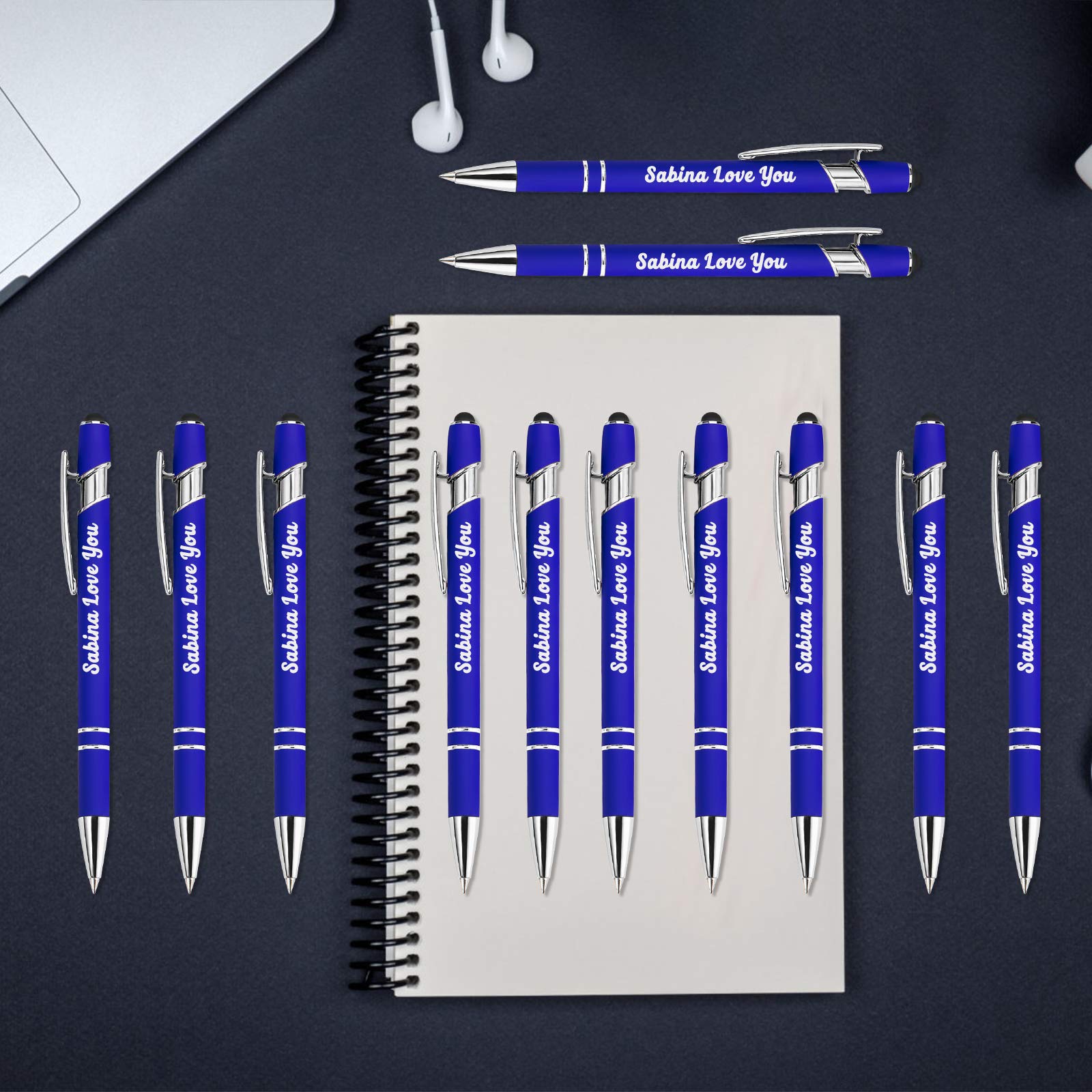 60 Personalized Engraved Pens with Stylus - Custom Name, Logo or Message - Soft Touch Metal Pens - Bulk Graduation, Birthday, Boss & Teacher Gifts - Light Green - Perfect for Office, School & Corporate Events