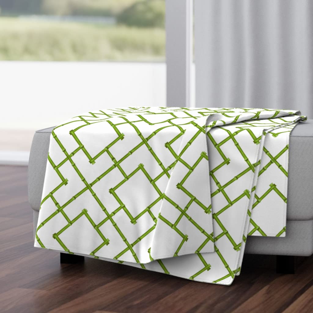 Soft Spoonflower Plush Minky Throw Blanket 50x70 Inches - Bamboo Trellis Chinoiserie Green Geometric Print Cozy Blanket for Bed, Couch & Nursery | Perfect for Spring Decor, Gift & Home Comfort