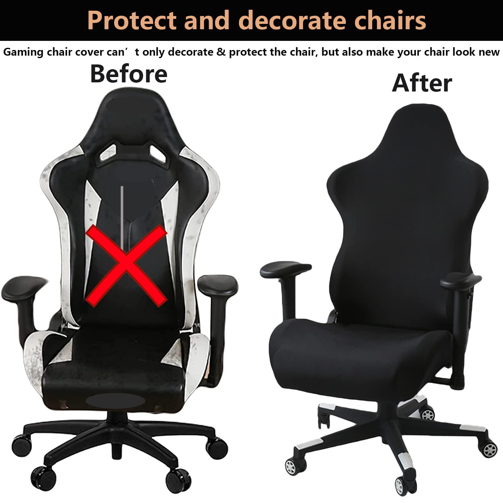 Premium Gaming Chair Cover - Stretchable & Washable Office Computer Chair Slipcover for Reclining Racing Gaming Chairs (Color: Black) - Perfect for Home Office, Gaming Setup & Esports Tournaments