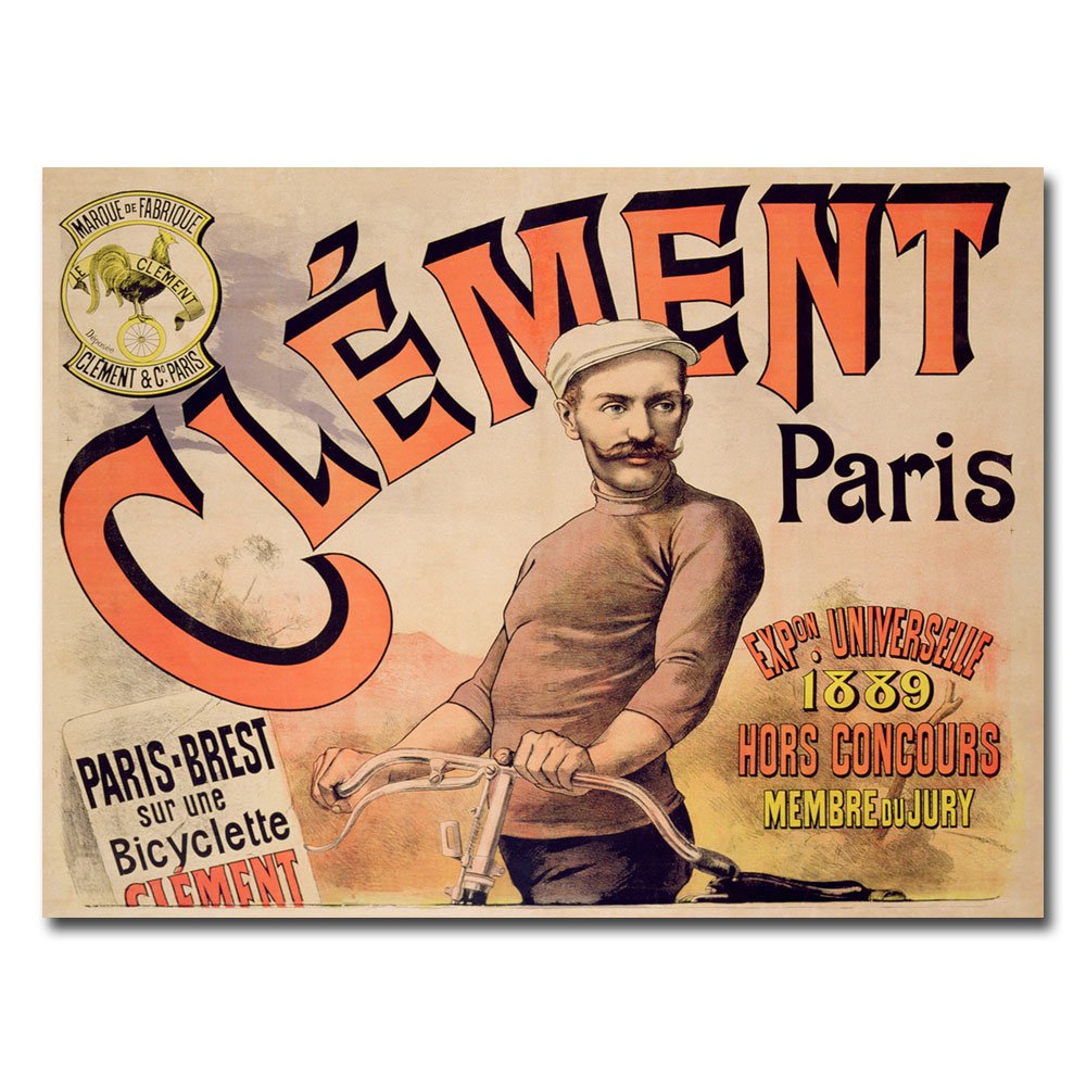 Trademark Art Clement Bicycles 1889 Vintage Cycling Canvas Print - 18x24 Inch Wall Art Decor for Living Room, Office & Cycling Enthusiast Gifts