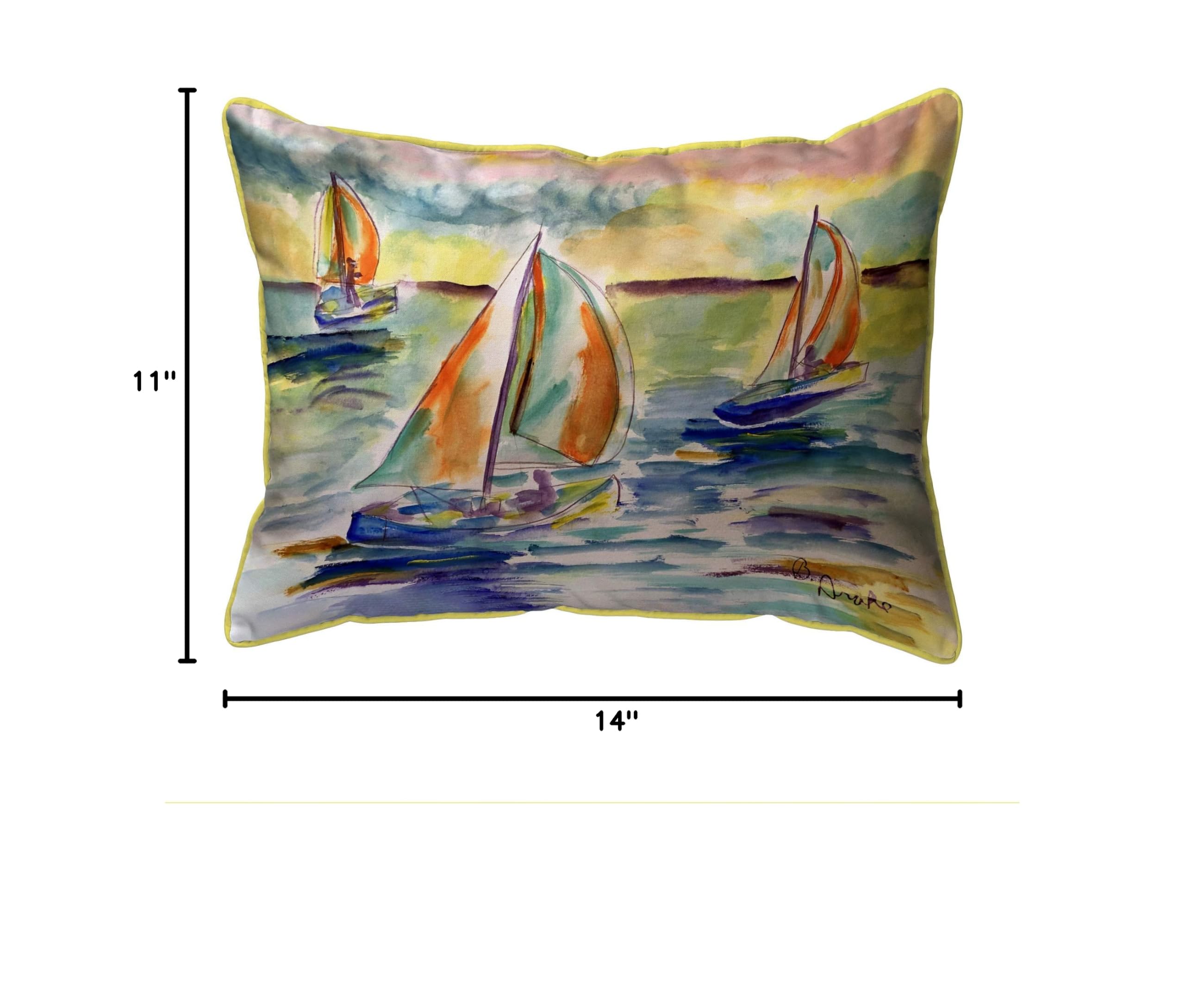 Betsy Drake Sail Race Small Indoor/Outdoor Decorative Pillow 11x14 Inches - Perfect for Sofa, Bed, Patio & Boat Decor