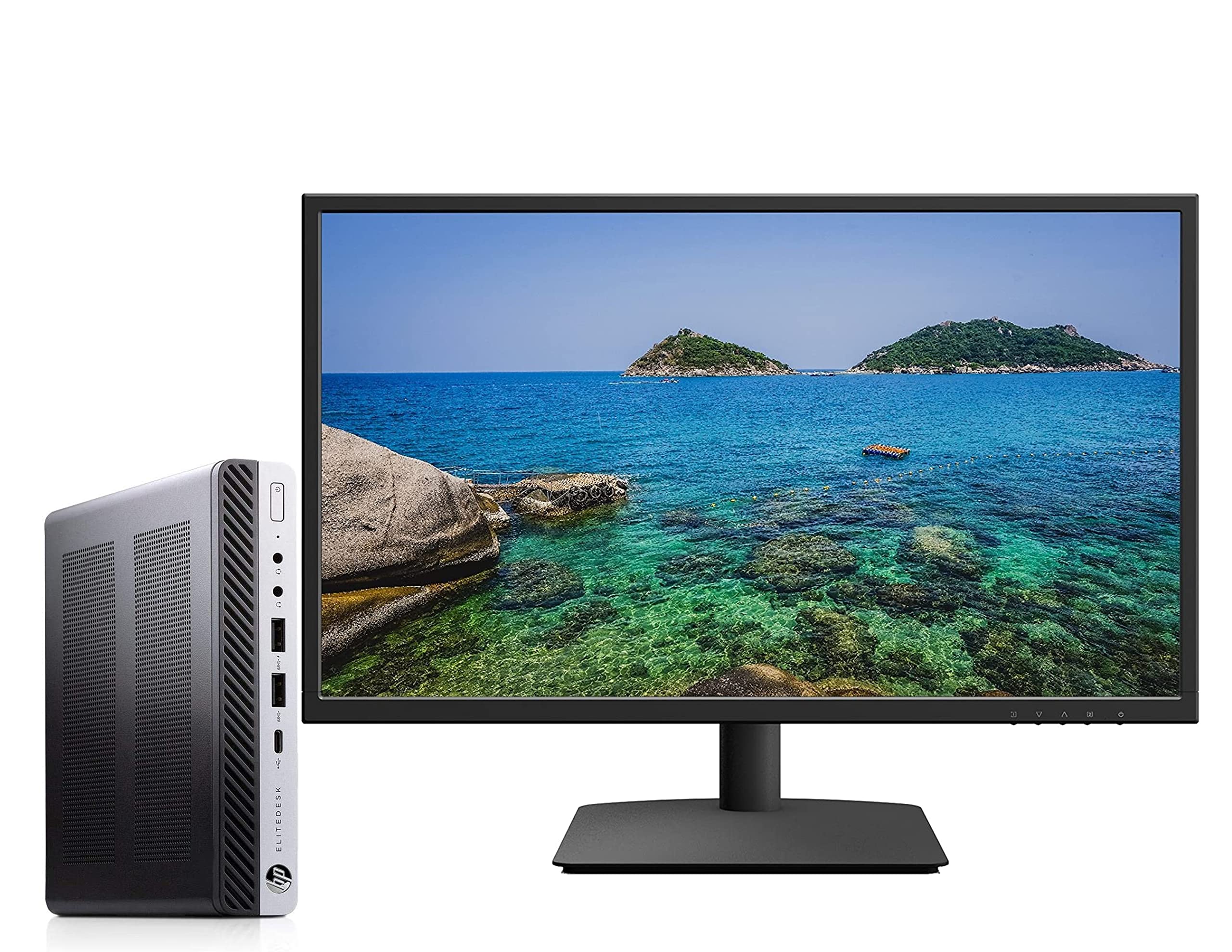 Renewed HP EliteDesk 800 G3 Mini PC - Intel Core i5-6500T Quad-Core, 32GB DDR4 RAM, 1TB SSD, Windows 10 Pro | Compact Business Desktop with WiFi, Ethernet, DisplayPort & USB Type-C | Includes 24-inch LCD Monitor, Keyboard & Mouse | Perfect for Office Work, Home Use & Small Business