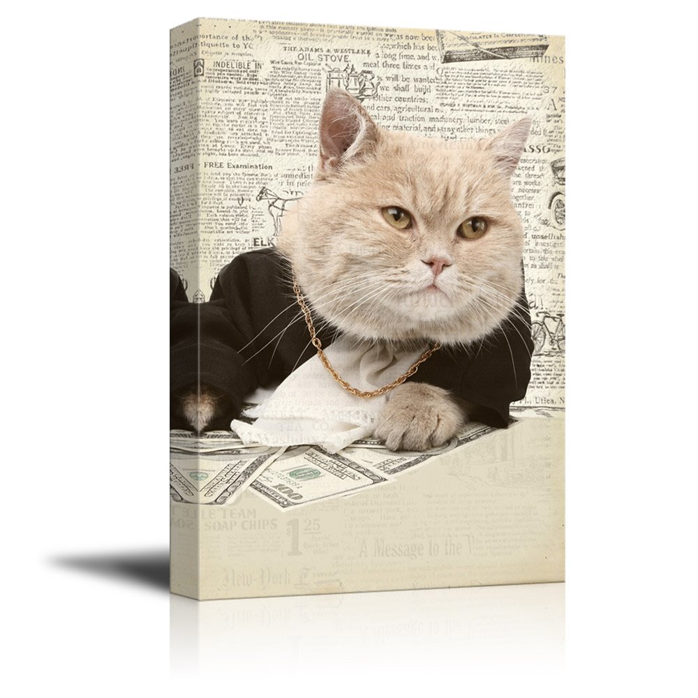 Wall26 Vintage Paper Canvas Wall Art - Creative Animal Figure with Rich Cat Gambling Design - Giclee Print Gallery Wrap Modern Home Decor - 32x48 Inches - Perfect for Living Room, Bedroom, or Office Decoration