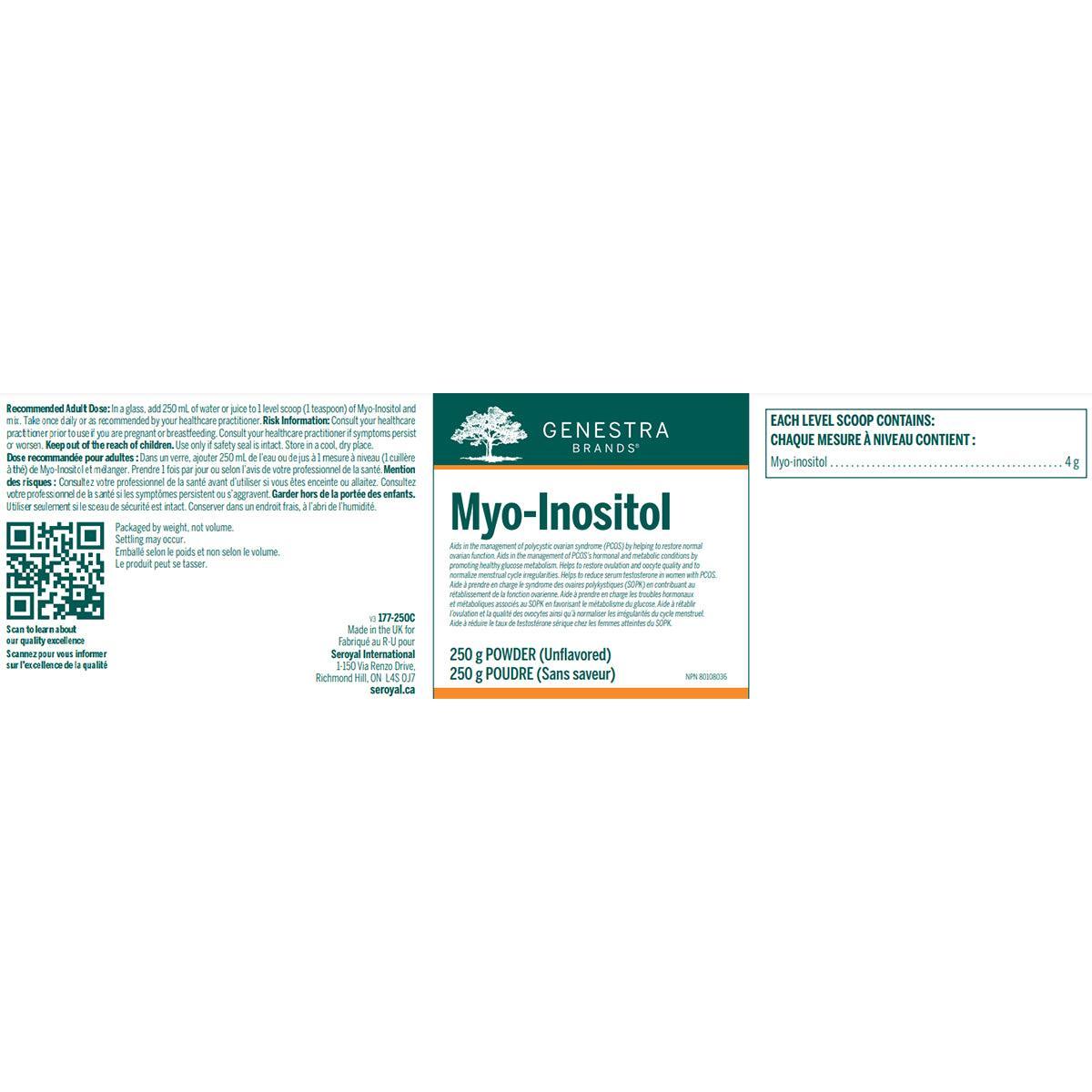 Genestra Myo Inositol Powder 250g - Unflavored Supplement for PCOS, Fertility & Mental Health Support | Ideal for Smoothies & Baking