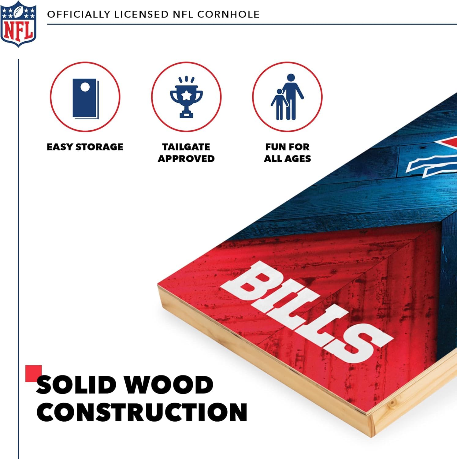NFL Regulation Size 2' x 4' Solid Wood Cornhole Set with HD Team Graphics - Premium Bean Bag Toss Game for Football Fans | Perfect for Tailgating, Backyard Parties & Family Outdoor Fun