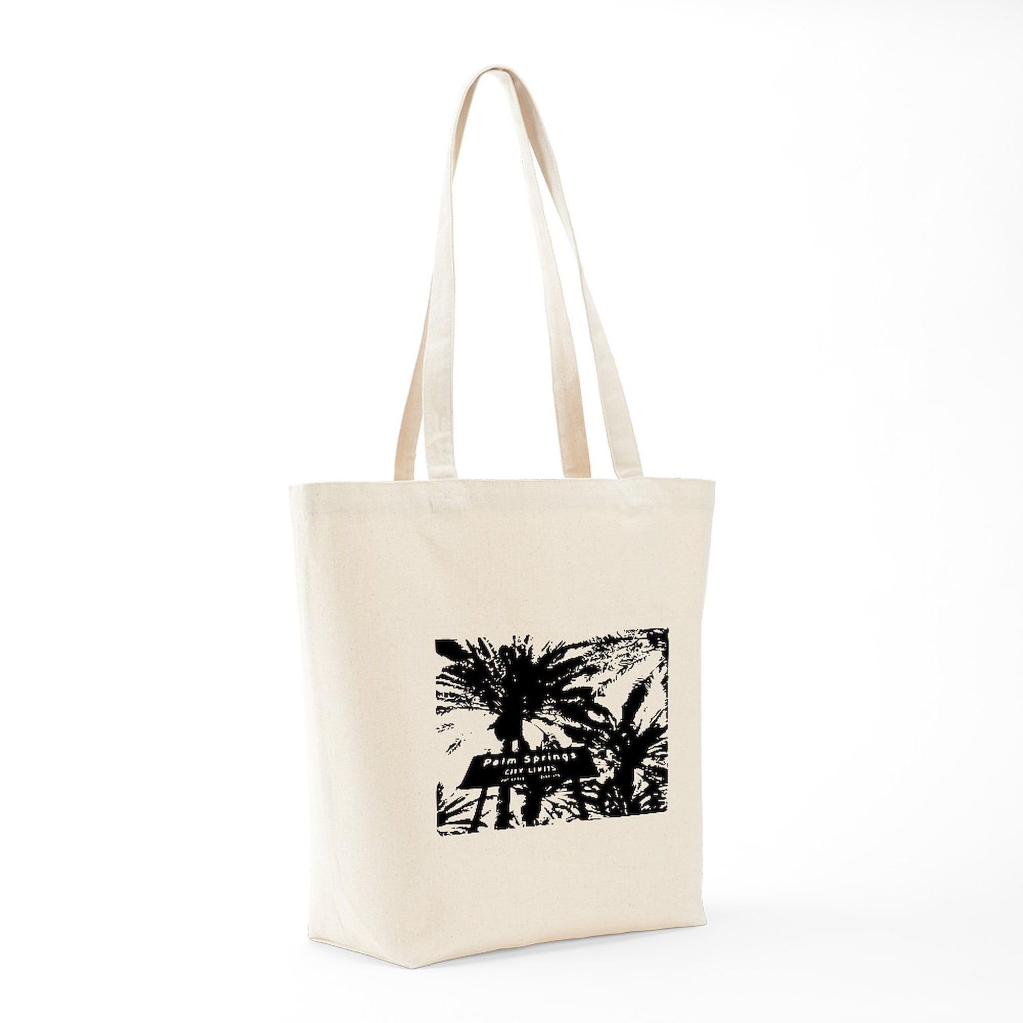 Palm Springs Sign Tote Bag - Black & White Natural Canvas Reusable Shopping Bag for Groceries, Beach, Work & Travel
