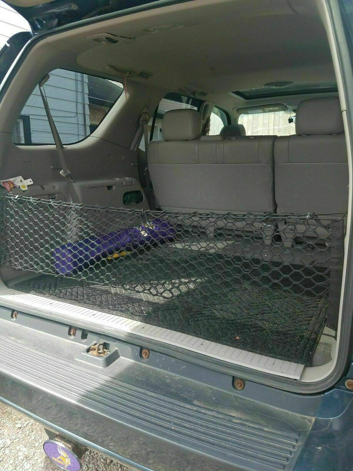 Premium Black Elastic Mesh Rear Trunk Organizer Cargo Net for 2001-2007 Toyota Sequoia SUV - Envelope Style Vehicle Storage Carrier - Perfect for Road Trips, Grocery Hauling & Sports Equipment Organization