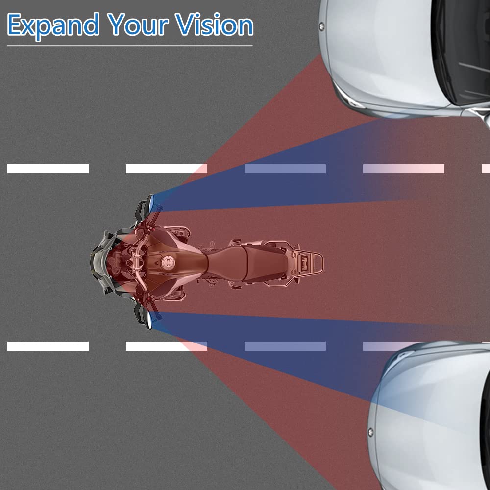 Qiilu 180° Wide Angle Motorcycle Rearview Mirror - Blind Spot Safety Side Mirror for Cruiser, Sport Bike, Street Bike & Scooter - Perfect for Enhanced Visibility & Safe Riding in Traffic