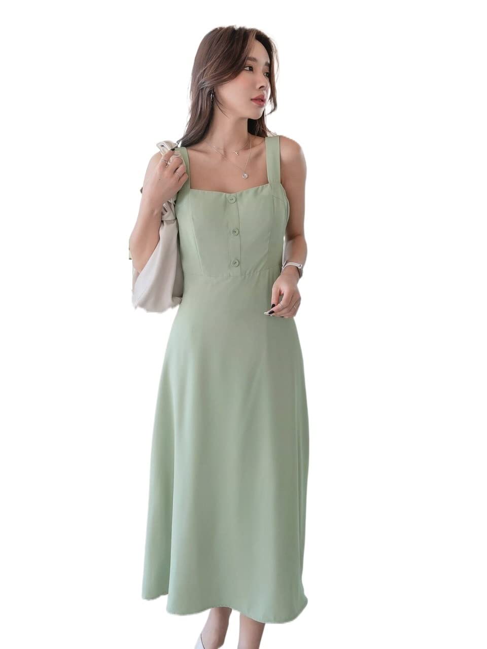 2022 Women's Summer Cami Dress with Quarter Button Zip Back - Casual & Beach Wear for Outdoor Activities & Vacations