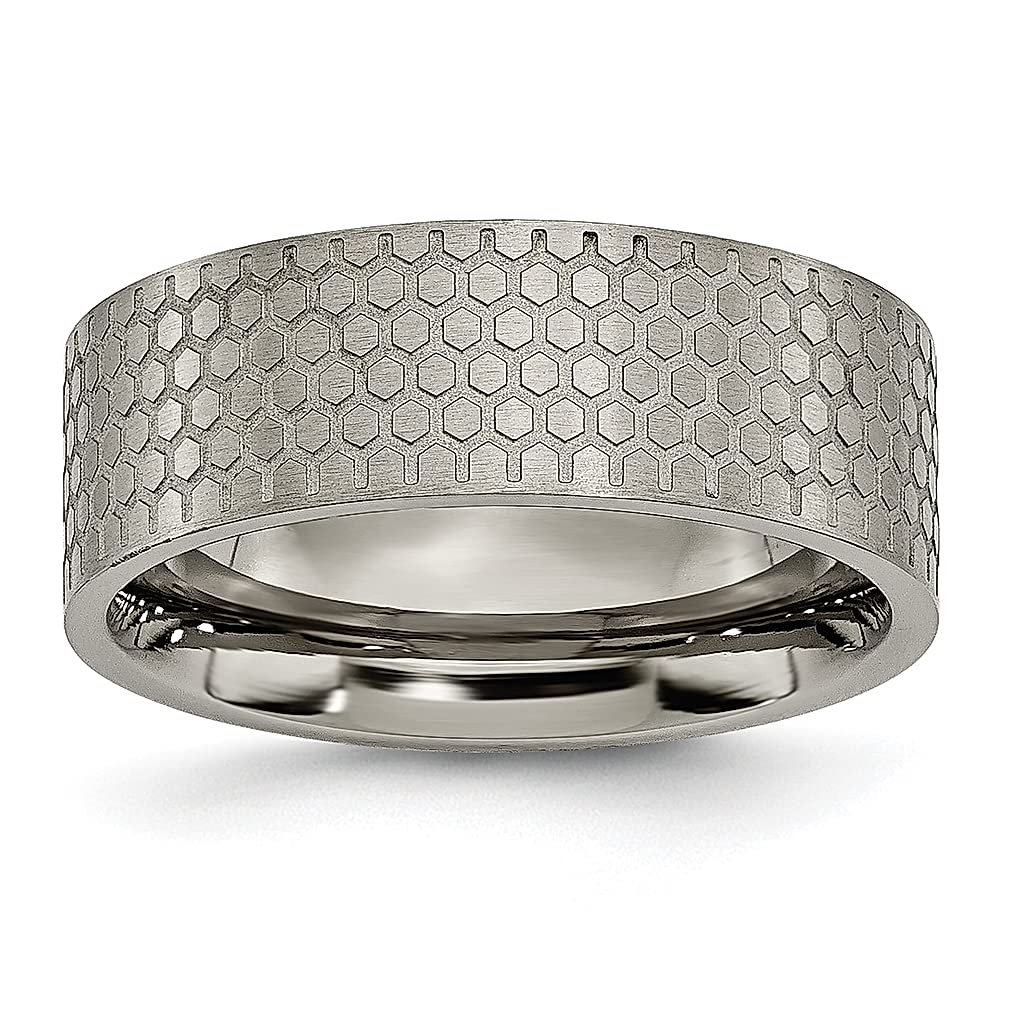 ICE CARATS Titanium Brushed Pattern 8mm Flat Wedding Band Ring - Elegant Fashion Jewelry for Women | Perfect Anniversary Gift, Engagement Ring Alternative & Everyday Wear