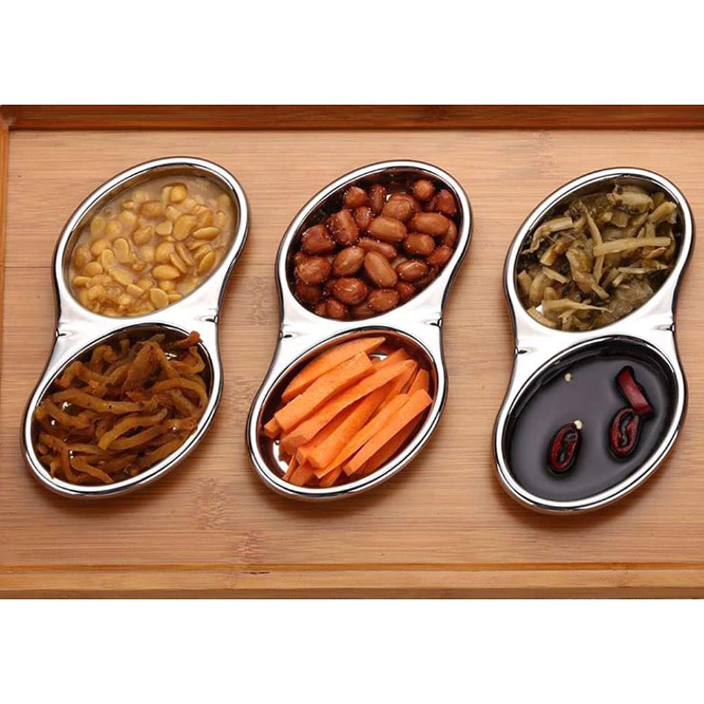 Stainless Steel 2-Compartment Condiment Bowl - Perfect for Salad Dressing, Soy Sauce, Vinegar, Spices, Sushi & BBQ Seasoning | Small Dip Dish for Kitchen, Dining & Outdoor Use (Size B)