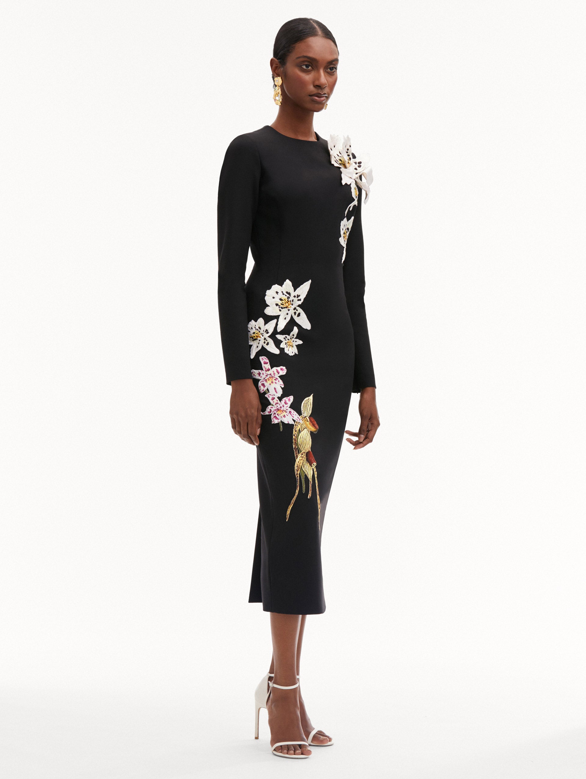 Elegant Crystal Orchid Embroidered Maxi Dress for Women - Perfect for Weddings, Parties & Special Occasions
