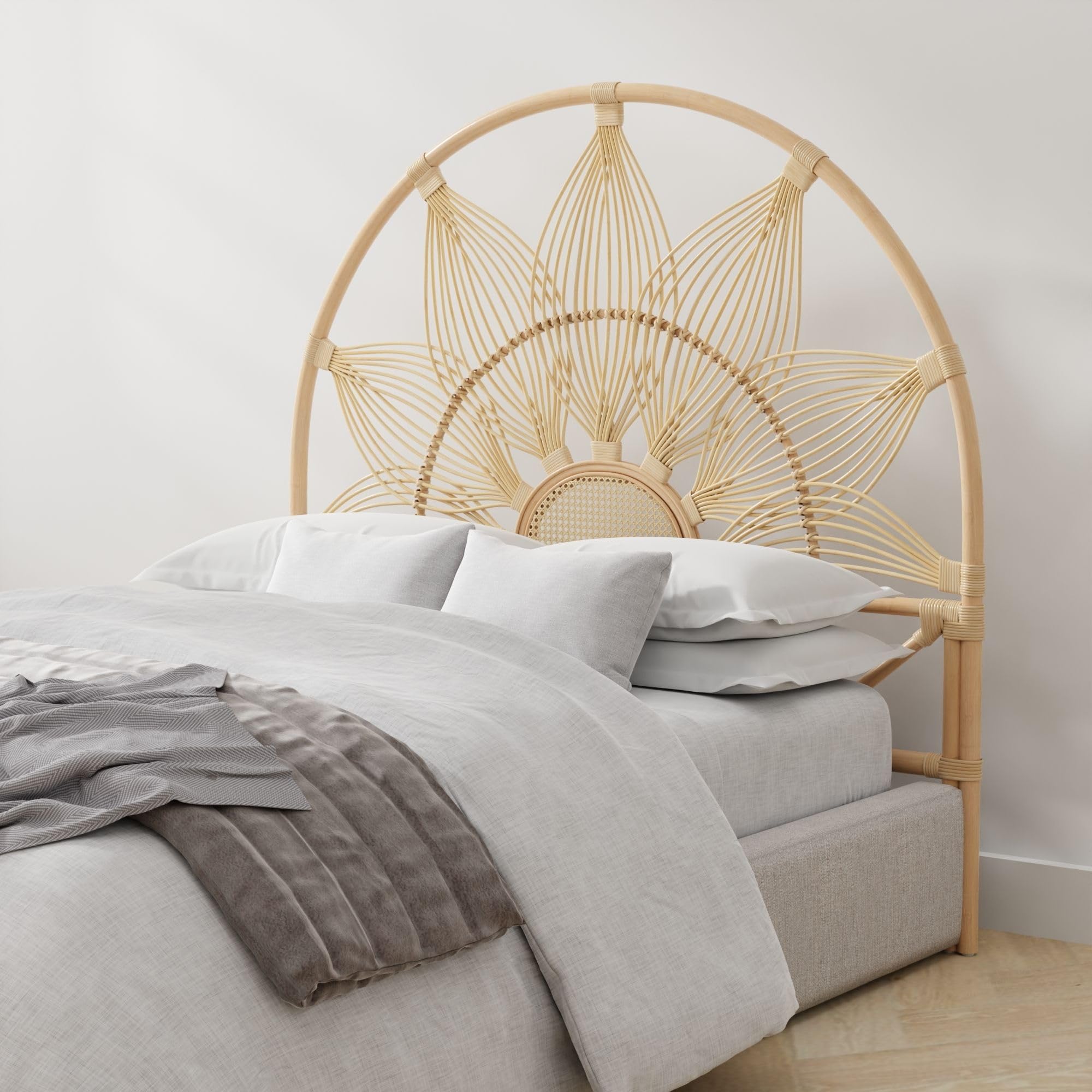 Kouboo Sunflower Rattan Full Headboard - Natural Bohemian Bedroom Decor for Full Size Beds - Perfect for Tropical & Coastal Themed Bedrooms
