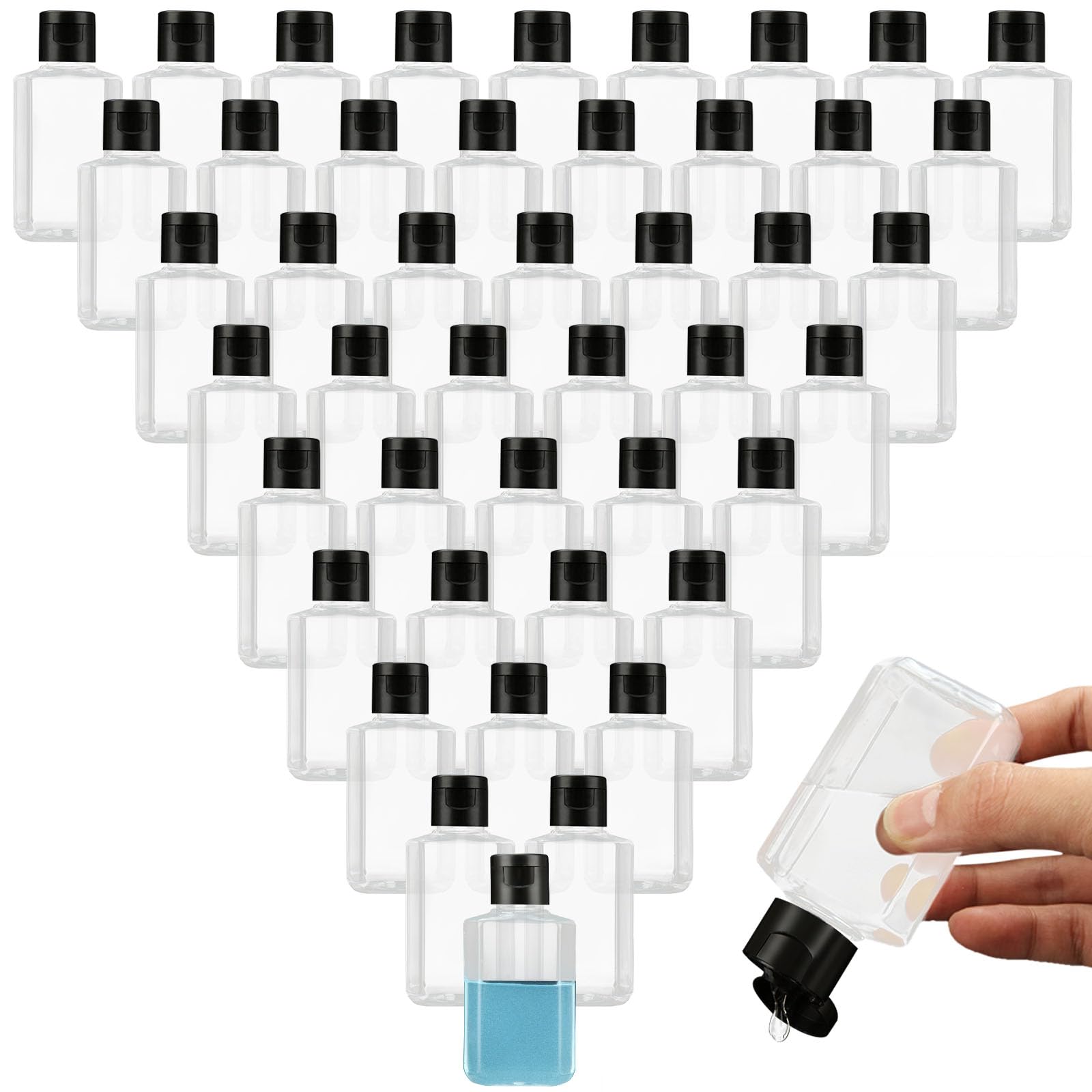 100PCS 2oz Travel-Sized Refillable Plastic Bottles with Flip Cap - Clear Empty Cosmetic Containers for Hand Sanitizer, Lotion, Toner, Body Wash | Perfect for Travel, Gym, Home & Office Use