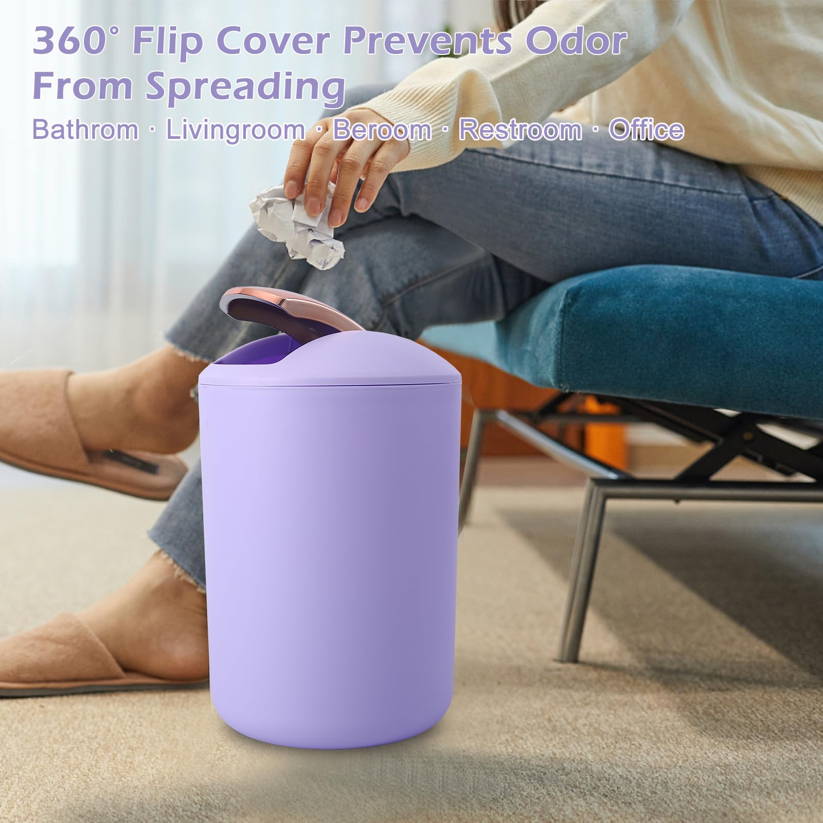 **9-Piece Purple Bathroom Accessories Set - Trash Can, Soap Dispenser, Soap Dish, Toilet Brush with Holder, Toothbrush Holder, Tumbler Cup, Tray & Q-Tip Holders - Perfect for Modern Bathroom Decor & Organization**