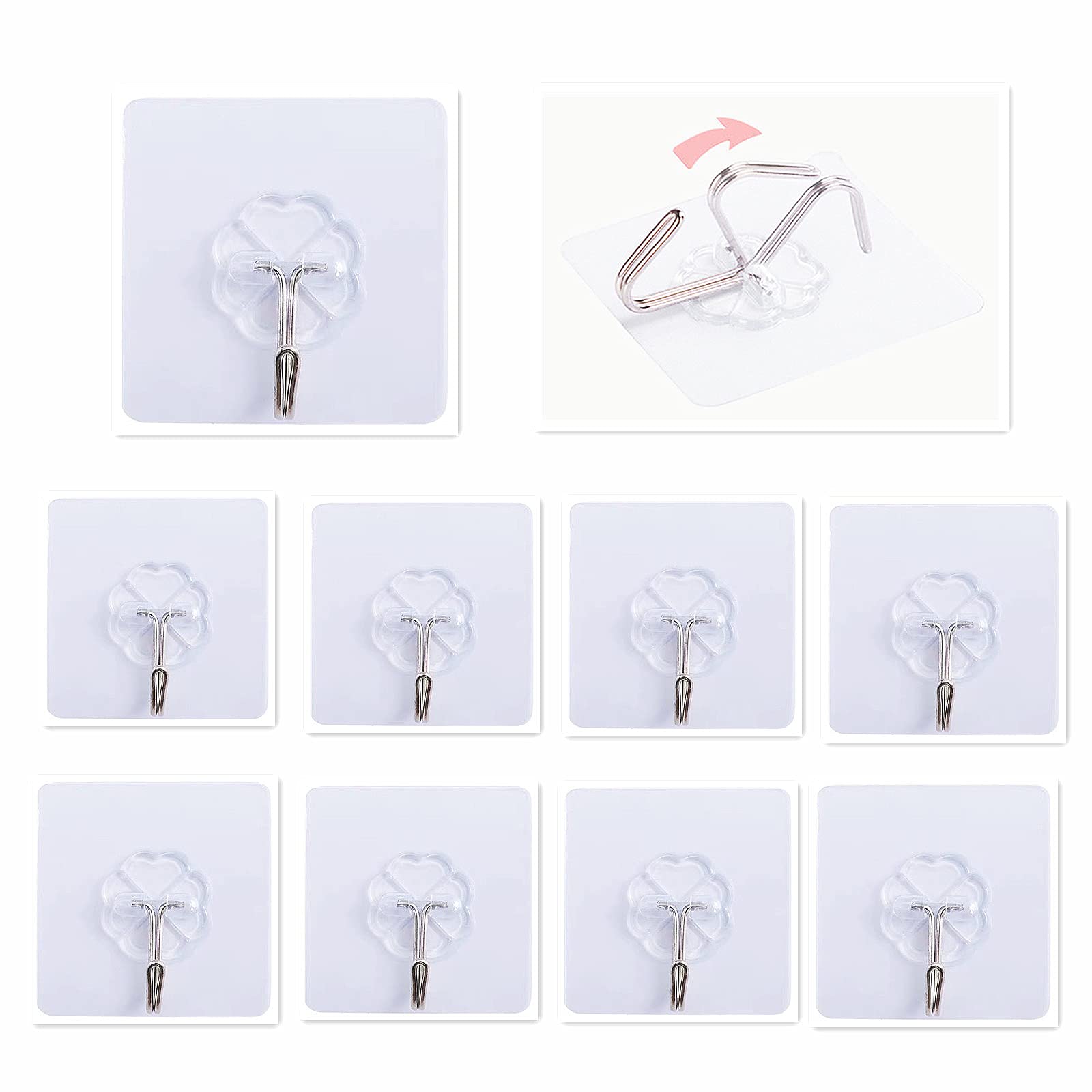 XIAO LONG Sticky Wall Hooks - 13 LBS Heavy Duty Transparent Adhesive Hooks for Bathroom, Kitchen, Office - Waterproof & Oil-Proof Hanging Hooks for Towels, Keys, Decorations (Pack of 10) - Perfect for Organizing Small Spaces and Hanging Essentials