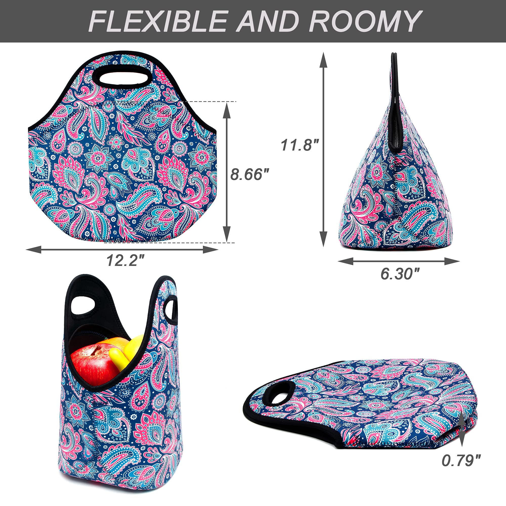 Insulated Neoprene Lunch Bag for Women & Men - Leakproof Washable Lunch Tote for Work, School, Picnic & Meal Prep | Lightweight Reusable Food Container Box | Perfect for Office, Gym & Outdoor Activities