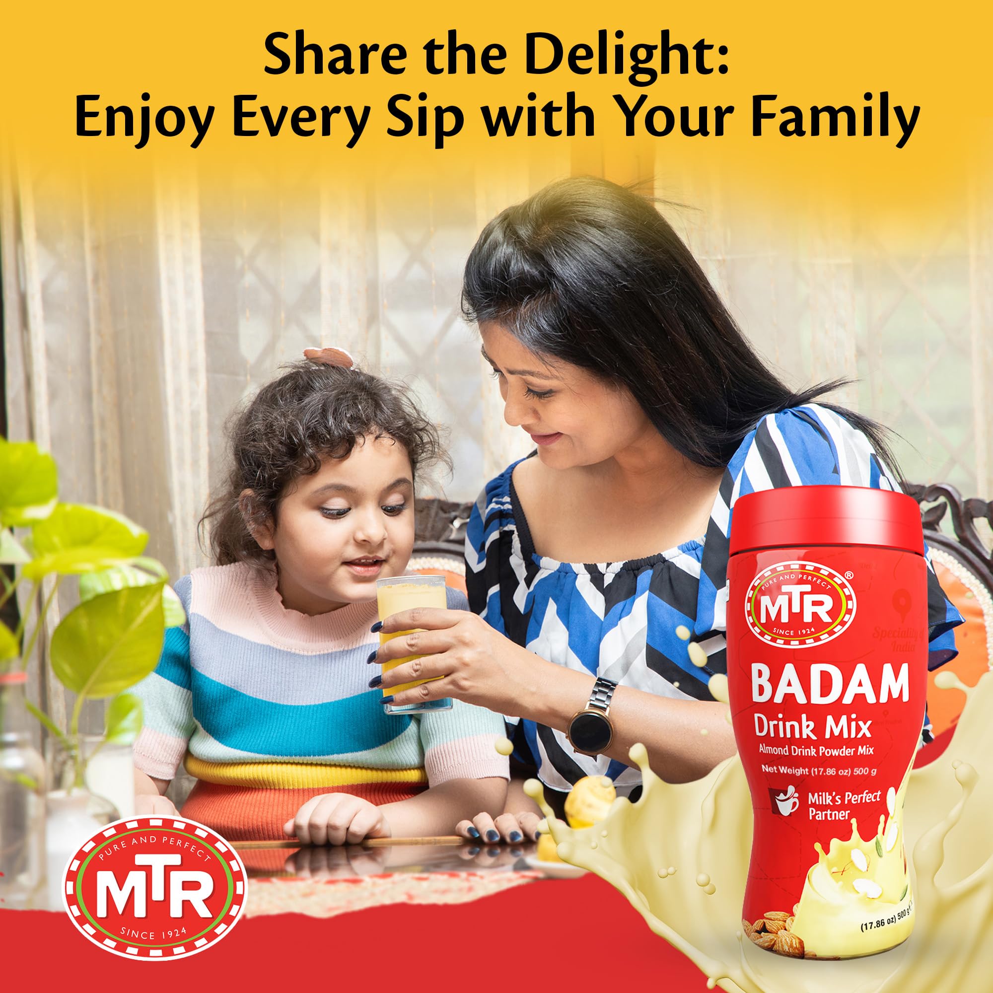 MTR Badam Almond Drink Mix Powder - 500g Pet Jar | Instant Nutritious Beverage for Energy Boost, Breakfast & Healthy Snacking