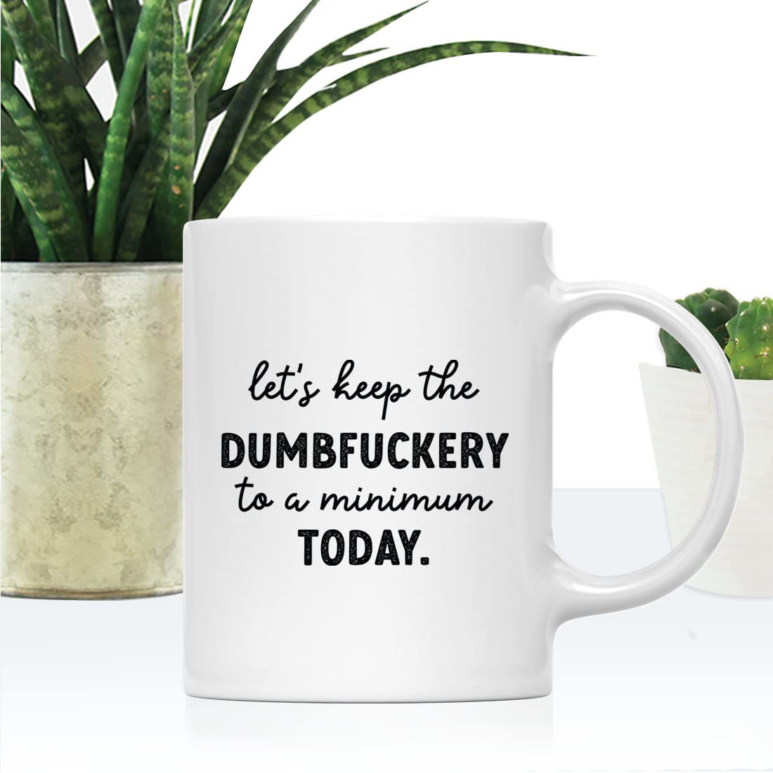 11oz Funny Ceramic Coffee Mug - Keep The Dumbfuckery To A Minimum - Humorous Gift for Women & Men, Boss, Coworker, Friend - Perfect for Office, Birthday, Christmas - 1-Pack - Great for Coffee Lovers & Gag Gift Enthusiasts