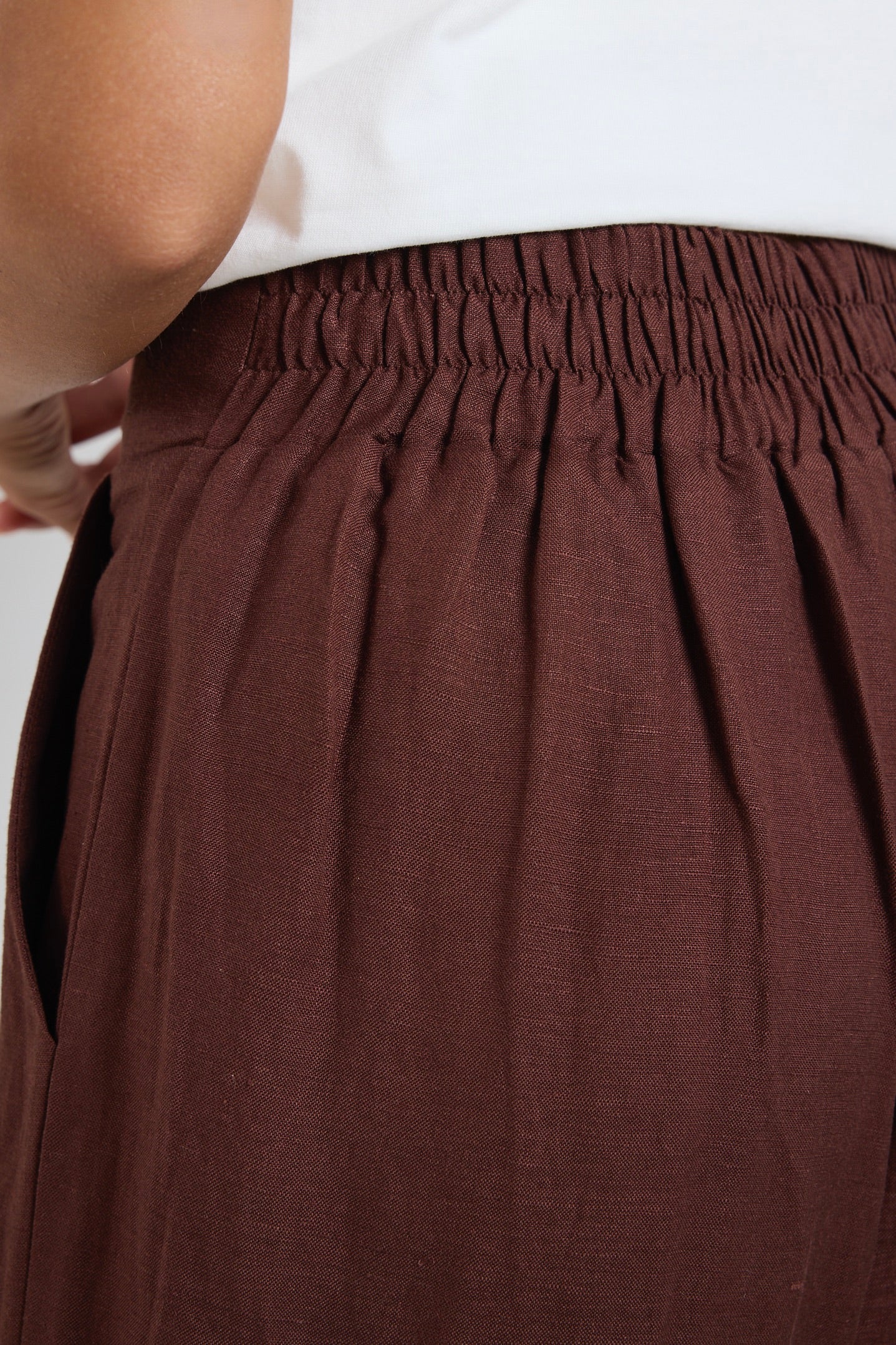 Guardian Chocolate Linen Viscose Elastic Waist Pants for Women - Comfortable Stretchy Lounge Pants for Home, Yoga & Casual Wear