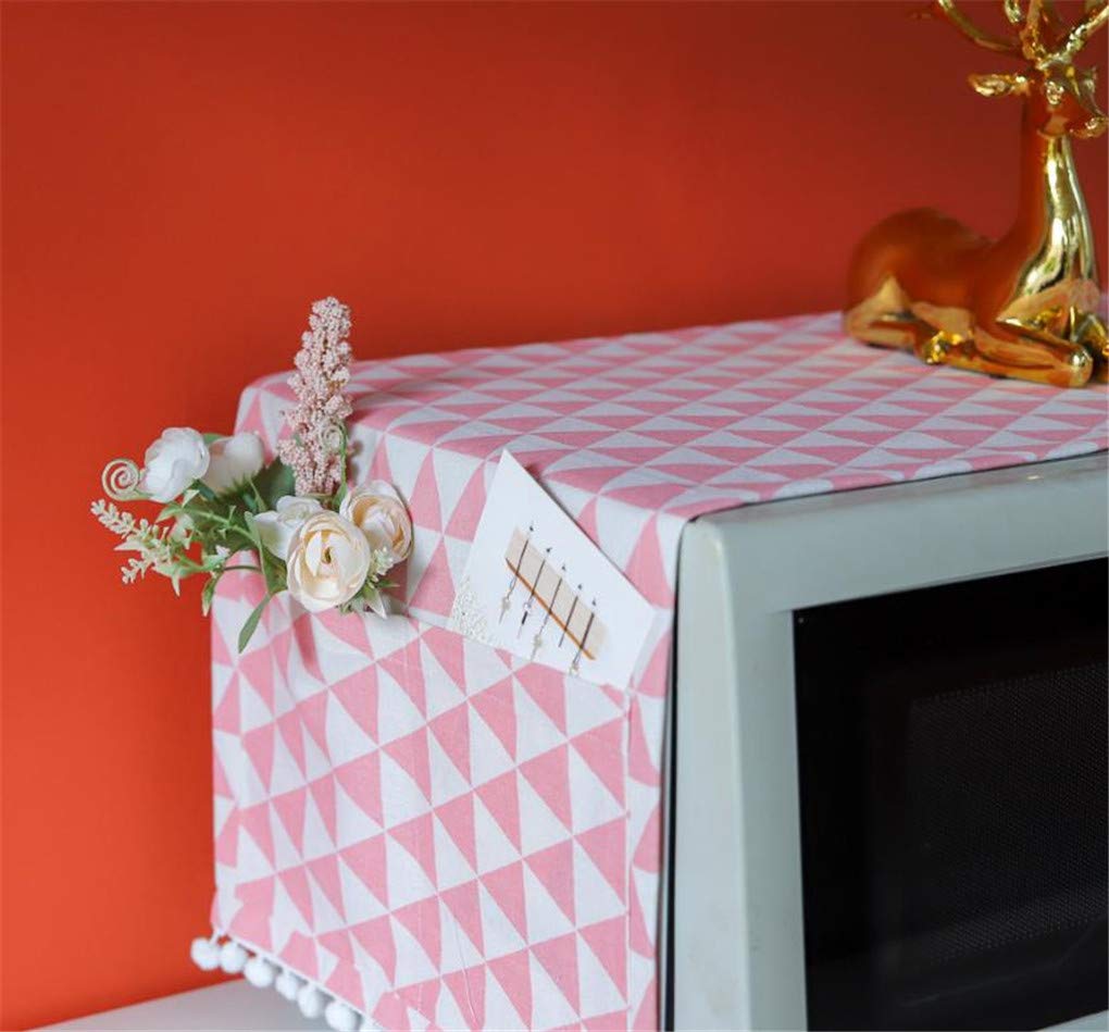 Microwave Oven Cover - Dustproof & Oil Resistant Cotton Linen Kitchen Appliance Protector with Storage Pockets (Pink Triangle) - Perfect for Microwave, Toaster & Small Appliance Protection