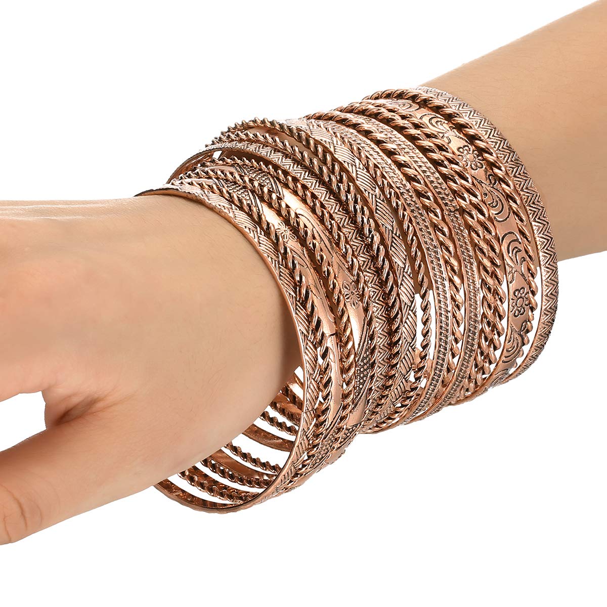 Ensoul Flower Mixed Metal Aztec African Indian Vintage Bangle & Bracelets for Women - Set of 19, 2.68