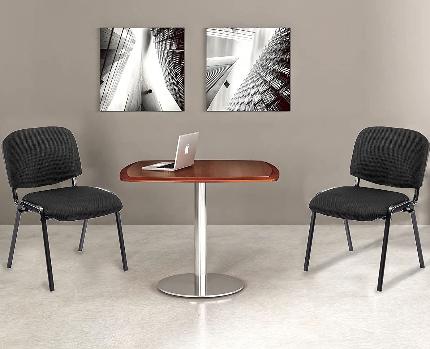 10 Stackable Modern Waiting Room Chairs Set - Office Conference Guest Chairs with Mesh Back for Breakroom, Lobby, Events, Church, School, Hall & Hotel Use - Black