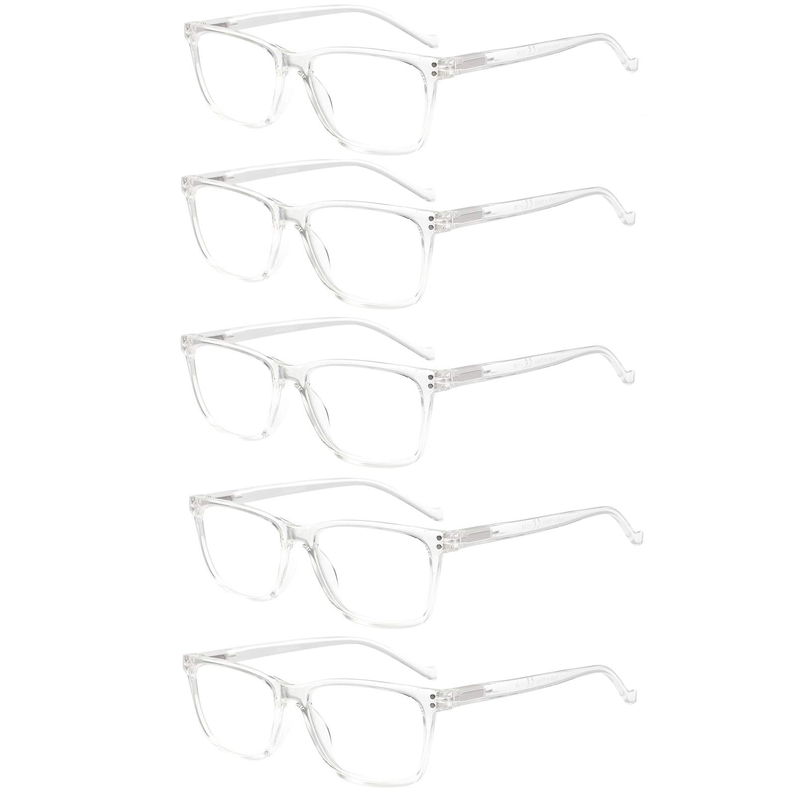 5 Pack Reading Glasses for Men & Women - Spring Hinges for Comfort - Clear Lens 1.25 Magnification - Perfect for Reading Books, Crafts & Computer Work