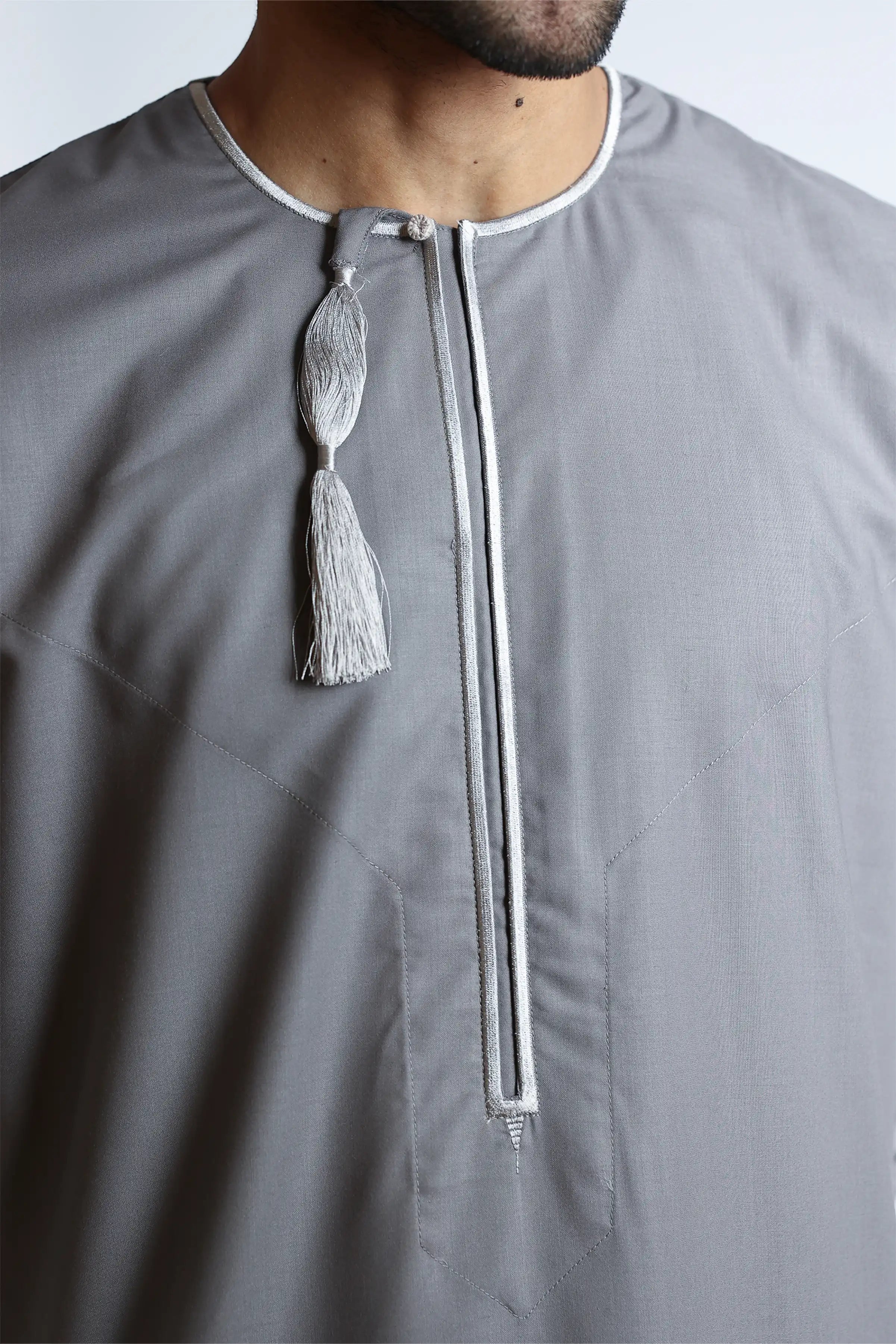 Premium J143 C1 Grey Habeel Thobe for Men - Traditional Islamic Robe - Comfortable & Stylish Eid Outfit - Perfect for Prayer, Mosque & Special Occasions