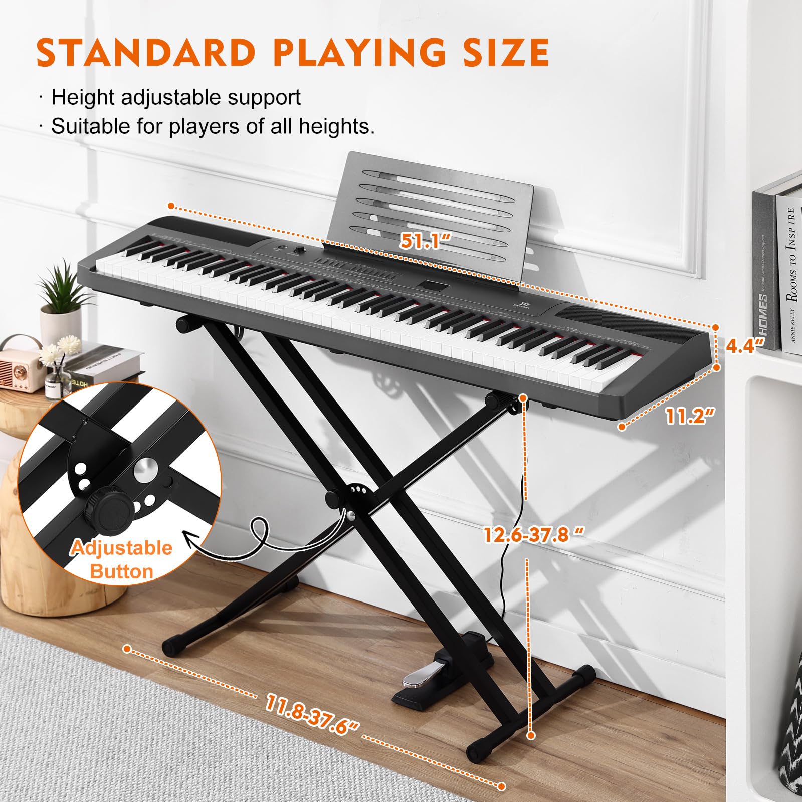 **MUSTAR 88-Key Semi-Weighted Digital Piano for Beginners – Full-Size Electric Keyboard with Stand, Built-In Speakers & Sustain Pedal (Gray-Light Up) – Perfect for Home Practice, Studio Recording & Live Performances**