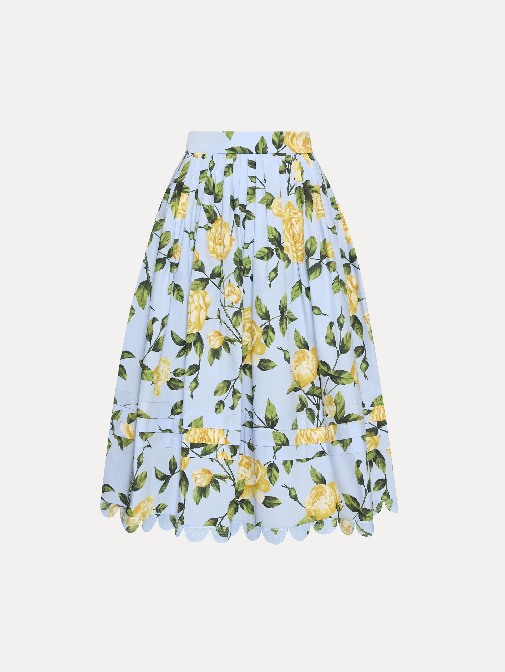 English Rose Cotton Poplin Skirt - Women's Floral Midi Skirt with Elastic Waist | Perfect for Spring Summer Outfits, Garden Parties & Casual Wear