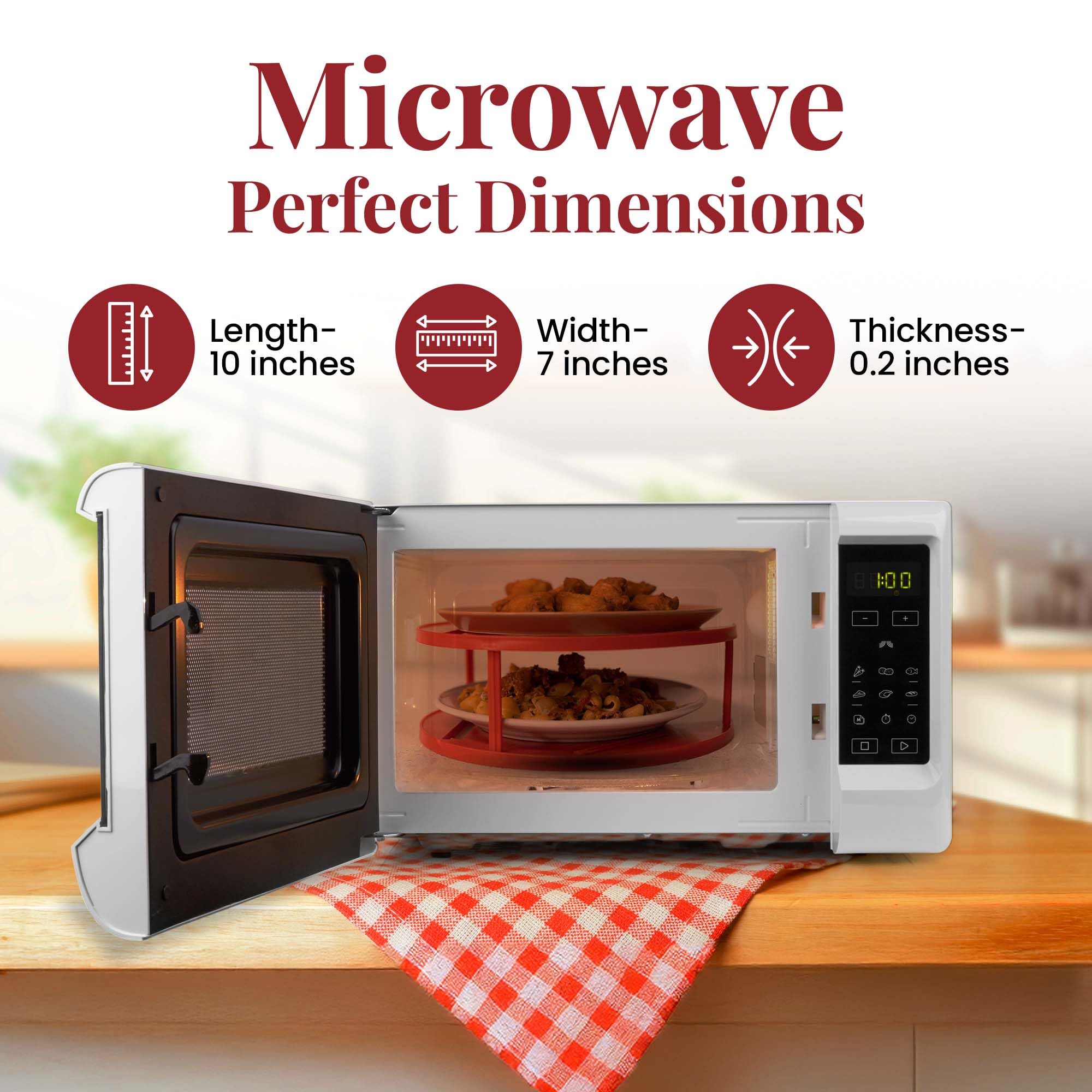 2-in-1 Microwave Plate Stacker & Heated Dinner Plate Holder - Durable 2-Tier Organizer for Safe & Convenient Food Warming - Perfect for Kitchens, Restaurants, and Meal Prep (Large)