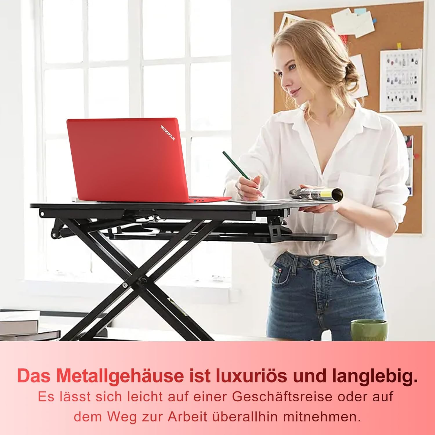 WOZIFAN 14 Inch Laptop - Windows 11, 256GB SSD (Expandable to 1TB), 1080P FHD Display, 2.4G+5G WiFi, Bluetooth, HDMI - Includes Wireless Mouse & German Keyboard Stickers (Red) - Perfect for Work, Study, and Home Entertainment