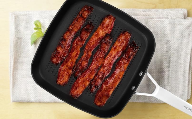 MsMk 11 Inch Nonstick Induction Grill Pan - PFOA Free, Scratch-Resistant & Stay-Cool Handle - Perfect for Bacon, Pancakes & Stovetop Cooking - Ideal for Breakfast, BBQ & Indoor Grilling
