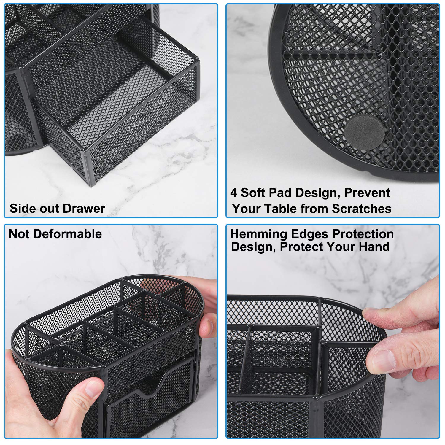 9 Compartment Mesh Desk Organizer - Metal Office Desk Accessories for Scissors, Pens, Post-it Notes & Sticky Notes | Perfect for Home Office, School & Workspace Organization