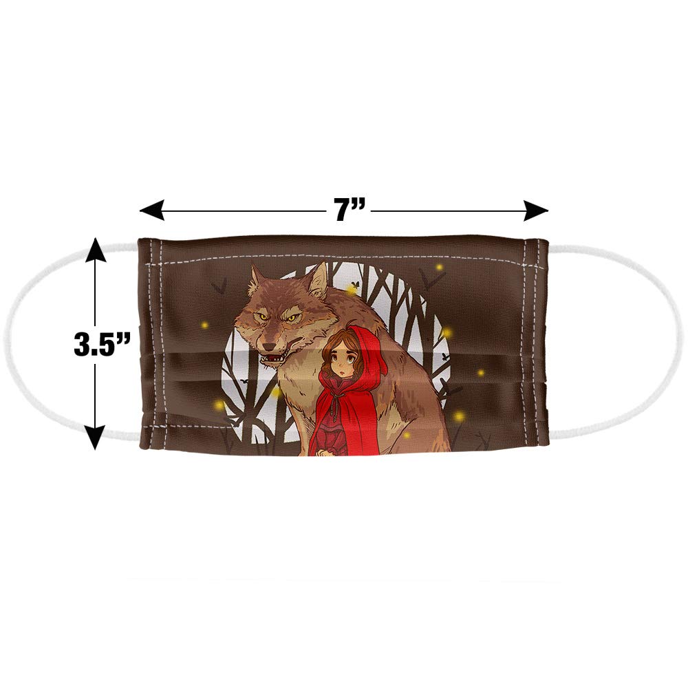 Popfunk Little Red Riding Hood with Wolf Reusable Face Mask - 1-Ply Breathable Fabric, Unisex for Adults & Kids - Perfect for Daily Wear, Travel, and Outdoor Activities