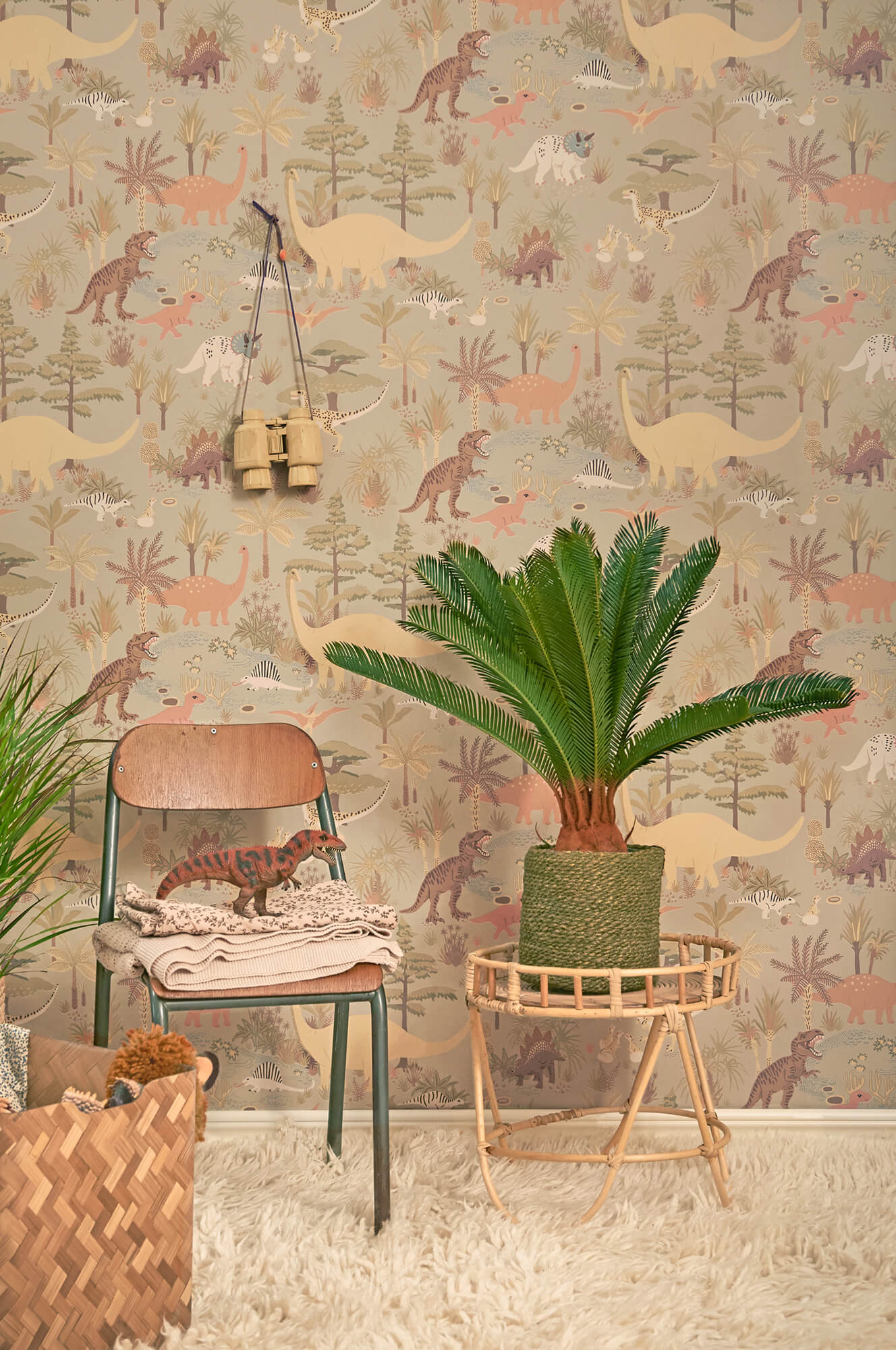 Dinosaur Vibes Wallpaper in Soft Green - Kids Room Decor, Nursery Wallpaper, Playroom Design for Boys & Girls