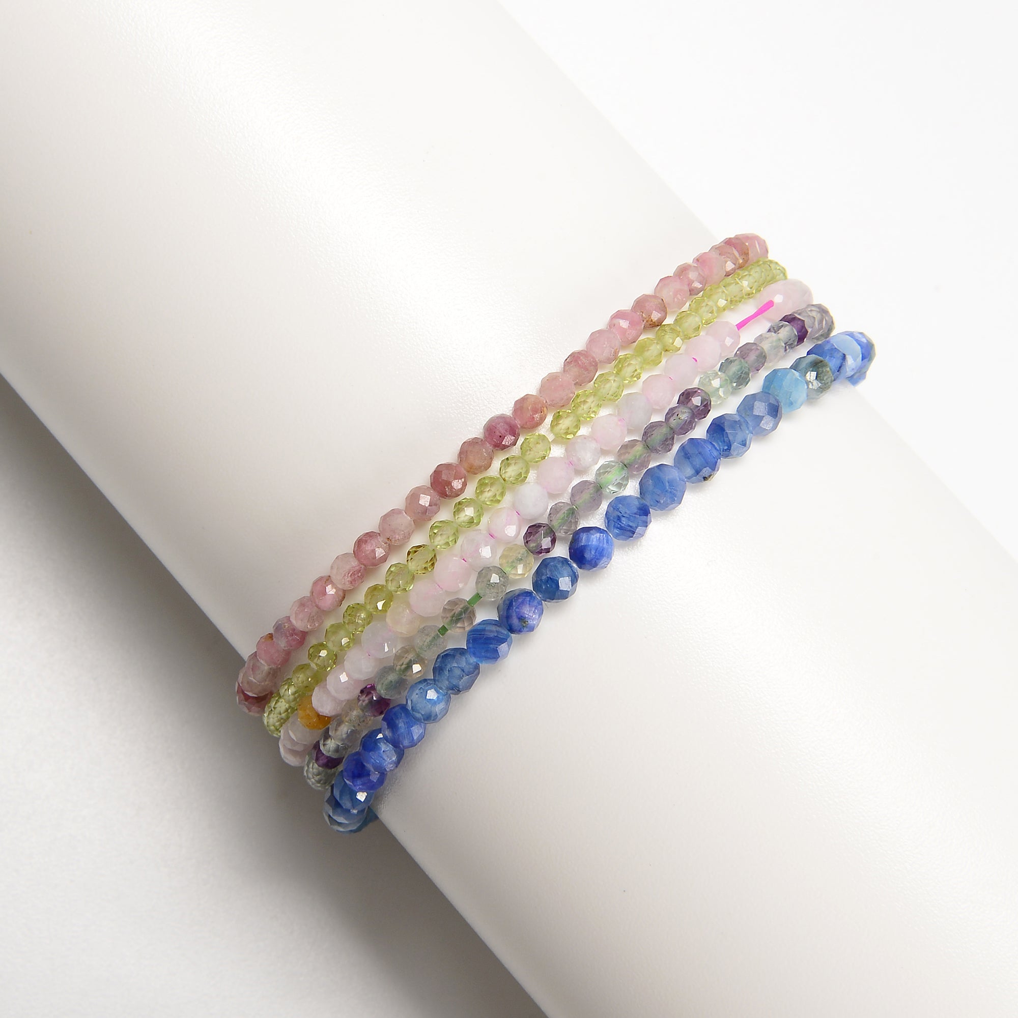 Natural Gemstone Faceted Round Beaded Elastic Bracelet - 2mm, 3mm, 4mm Sizes - 7.5