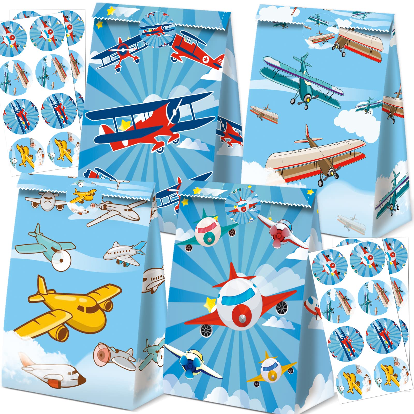 24Pcs Airplane Party Favor Bags - Kids Plane Themed Birthday Party Supplies & Decorations - Perfect for First Birthday, Baby Shower, and Aviation Theme Events