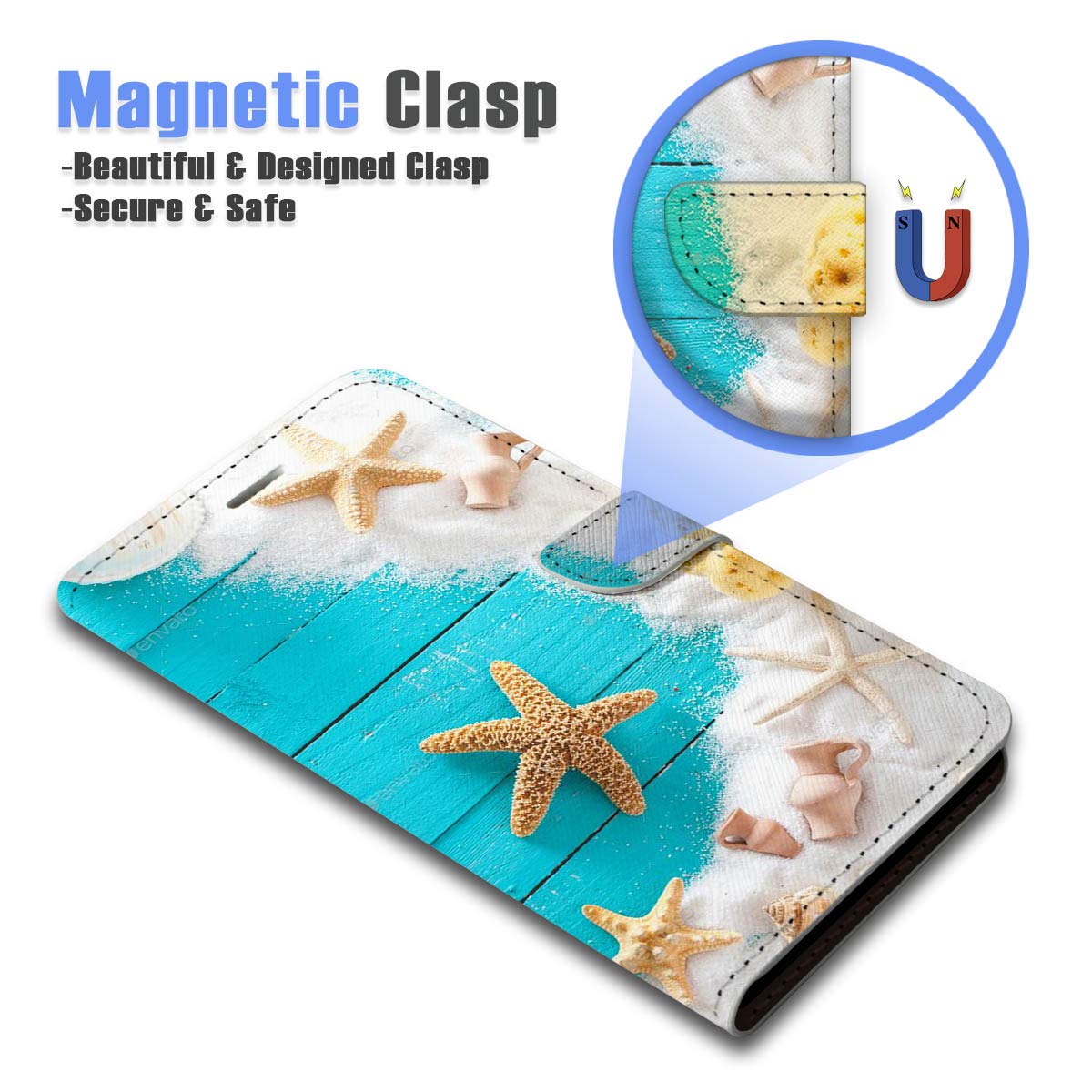 Premium Flip Wallet Phone Case for iPhone 6 Plus/6s Plus/7 Plus/8 Plus - Starfish Beach Design (A24251) | Perfect for Travel, Beach Days & Everyday Protection
